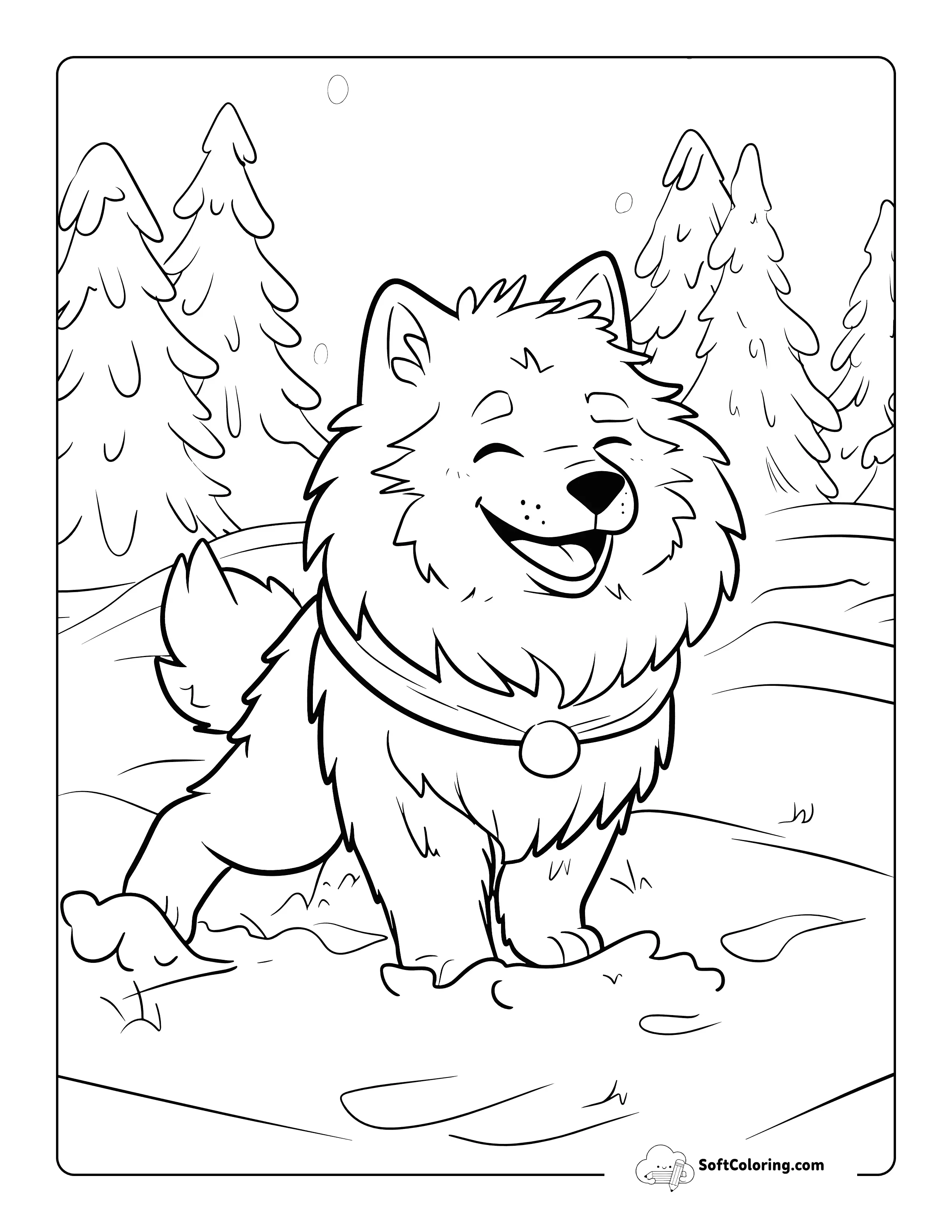 Happy Samoyed Playing In Snow For Kids