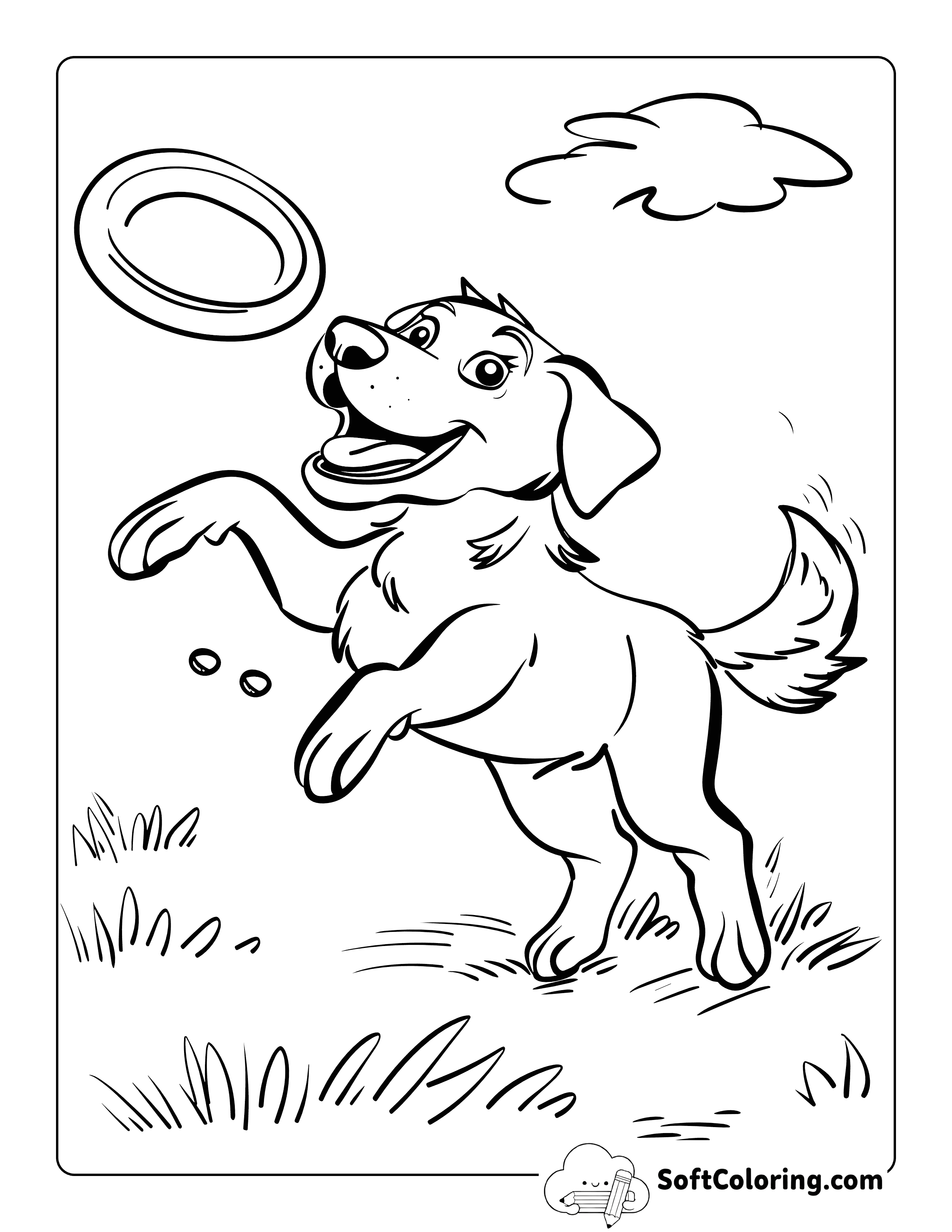 Lab Catching Frisbee Coloring Print-Out for Kids