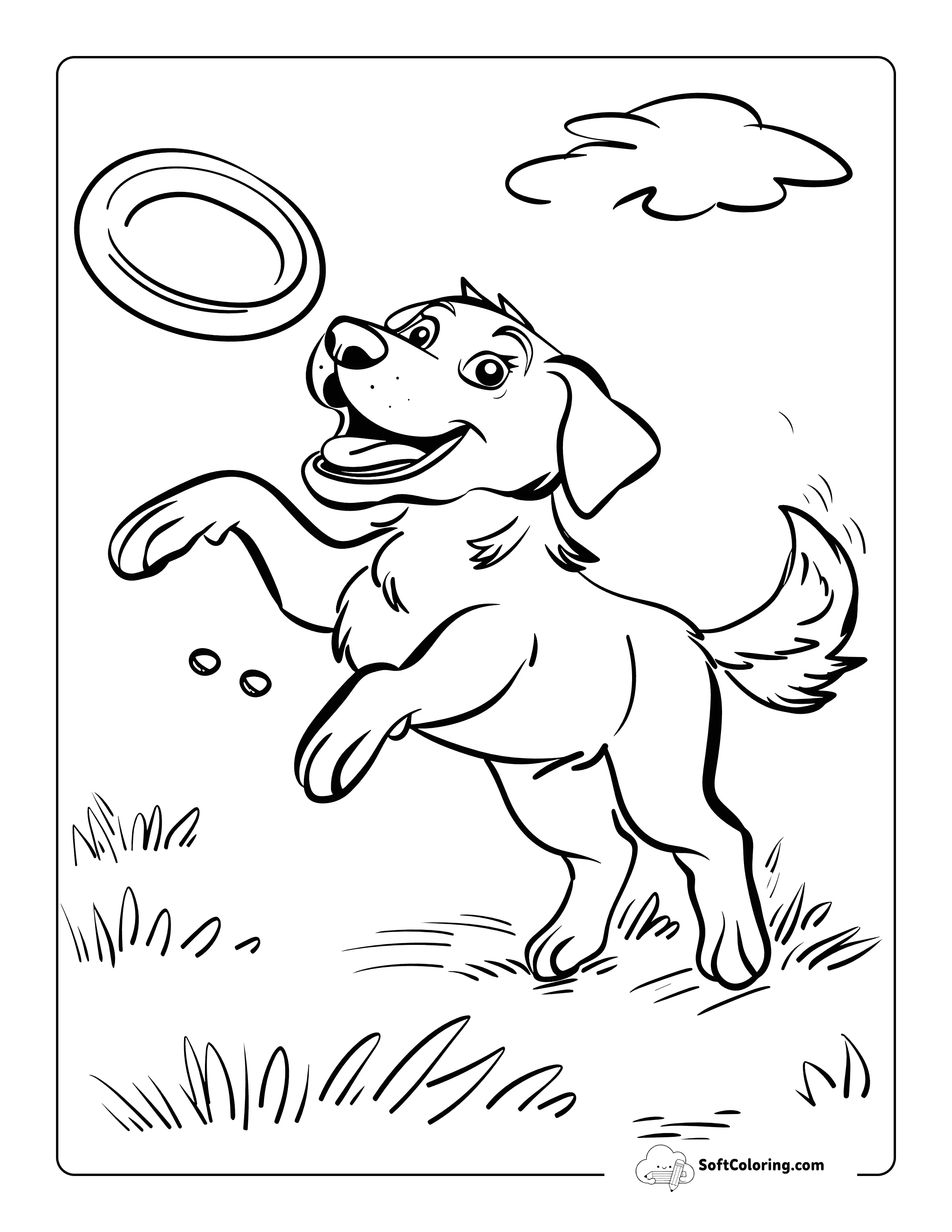 Lab Catching Frisbee Coloring Print-Out For Kids