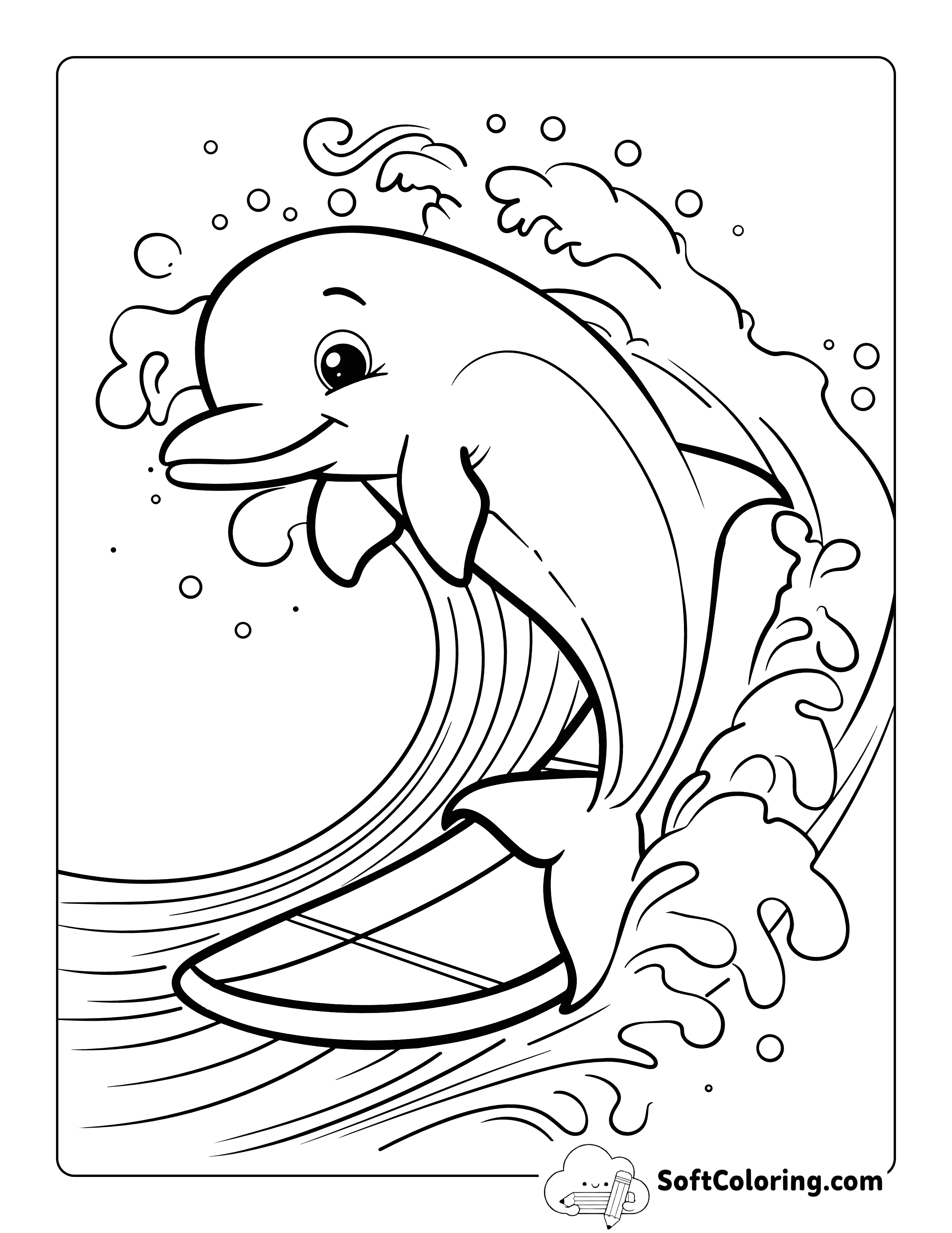 Cool Surfing Dolphin Coloring Page
