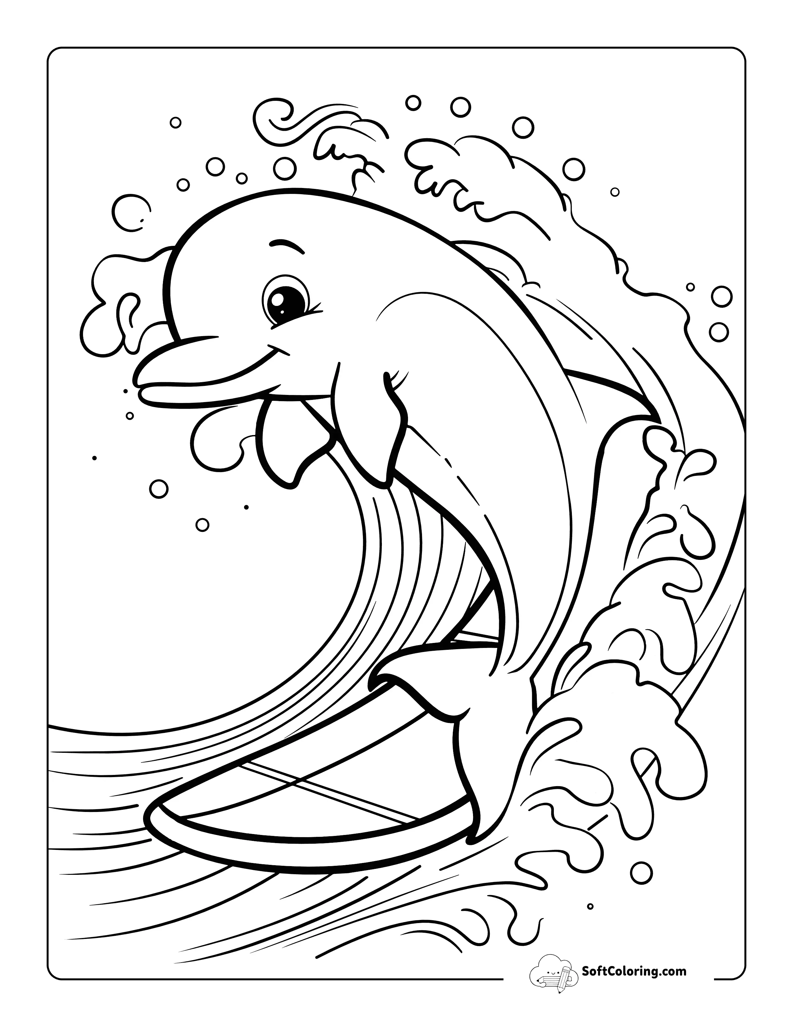 Cool Surfing Dolphin Coloring Page
