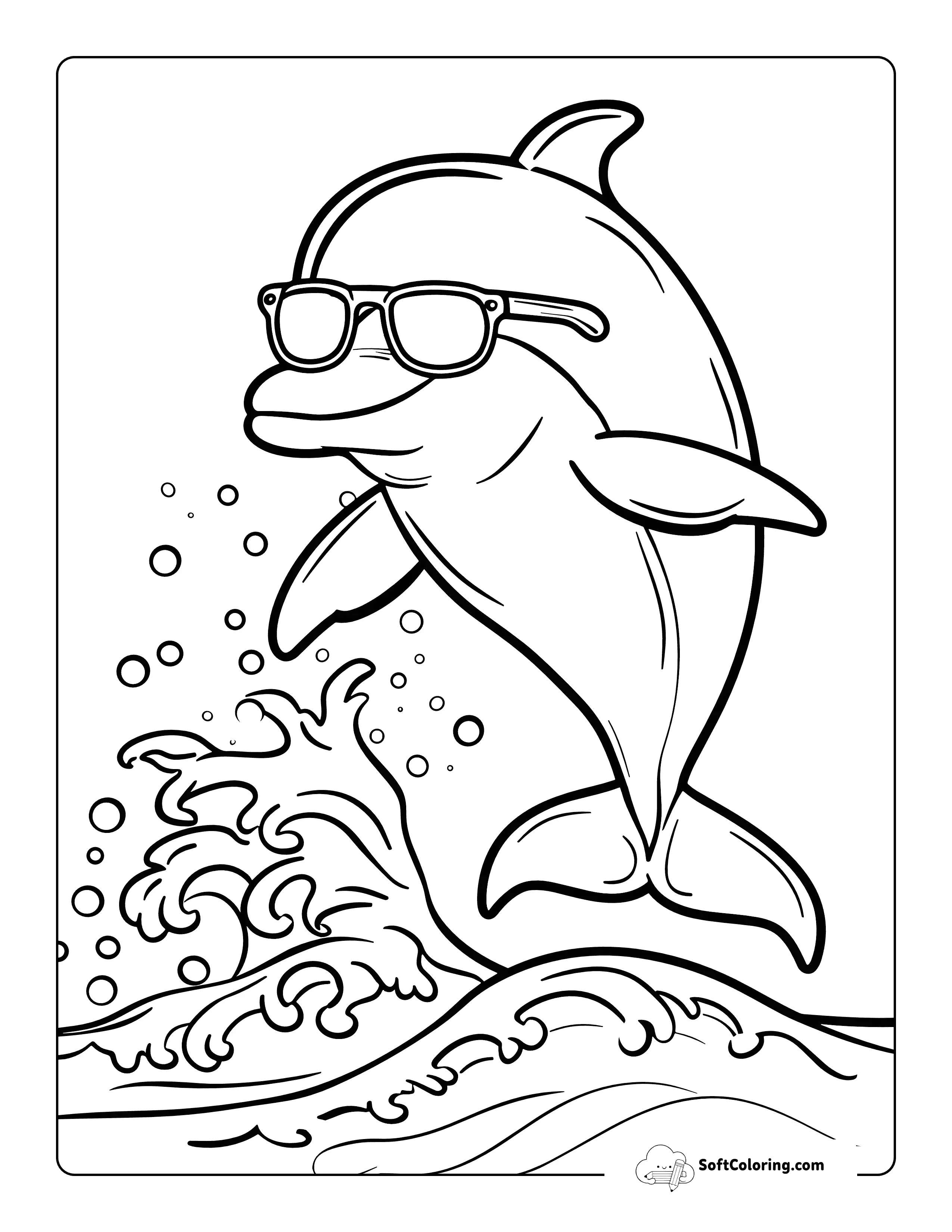 Summer Dolphin Jumping A Wave Printable Coloring Page