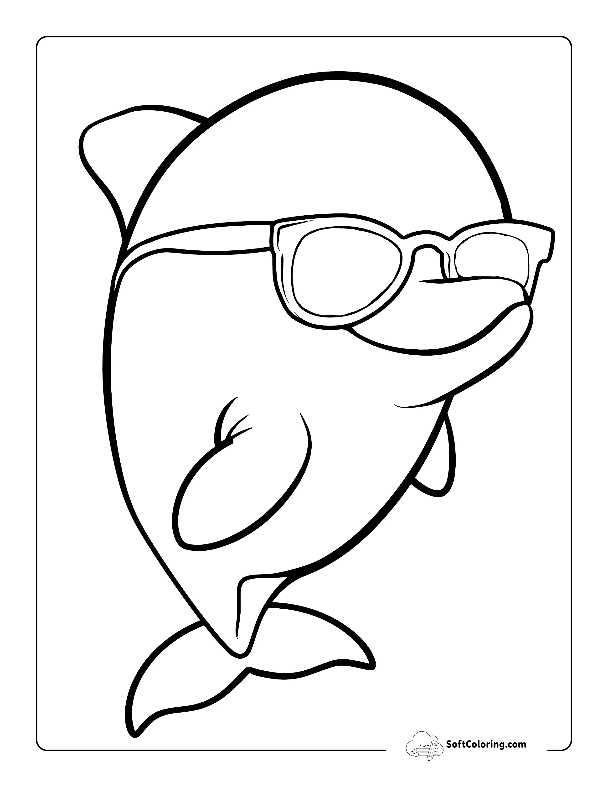 Summer Sunglasses Printable Dolphin Coloring Page