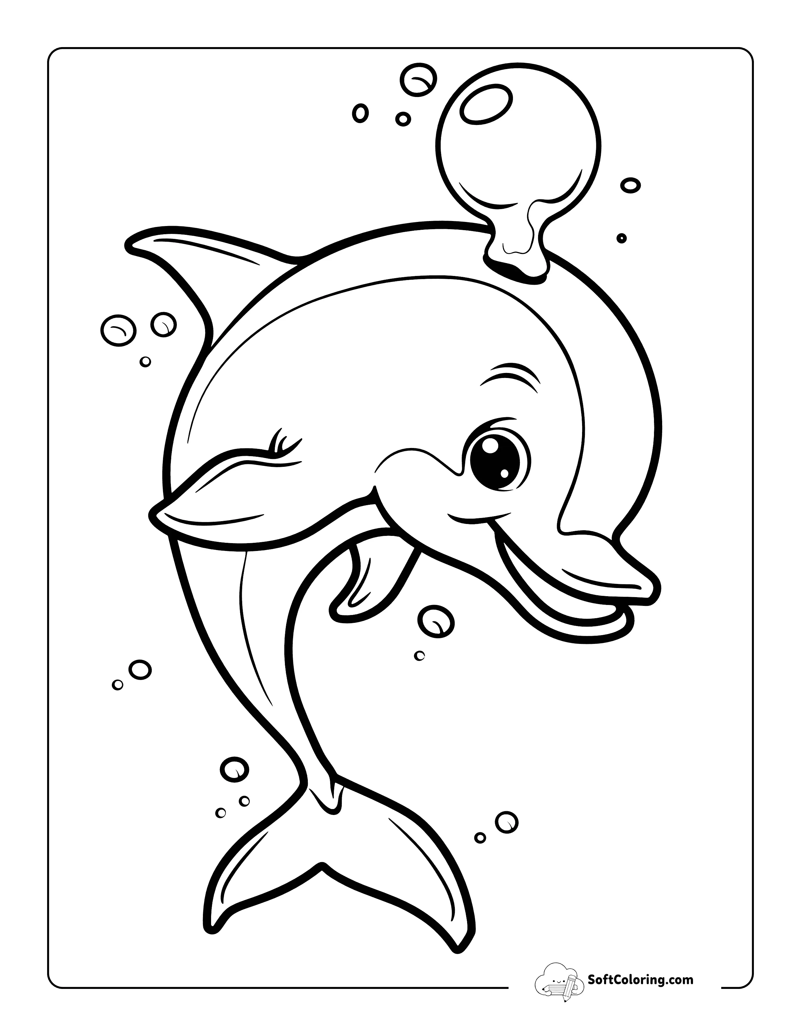 Baby Dolphin Coloring Page Blowing A Bubble