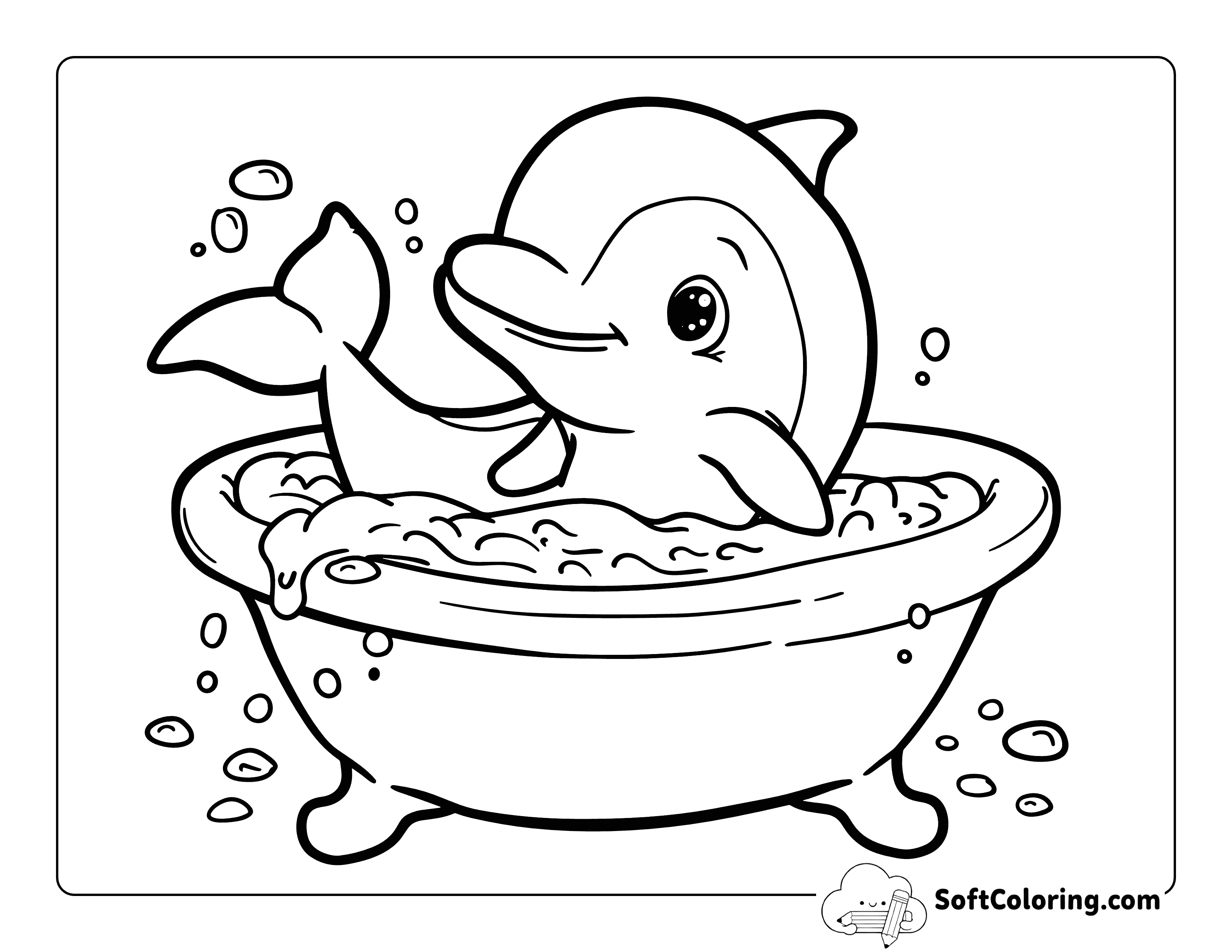 Baby Dolphin in Bath Coloring Printable