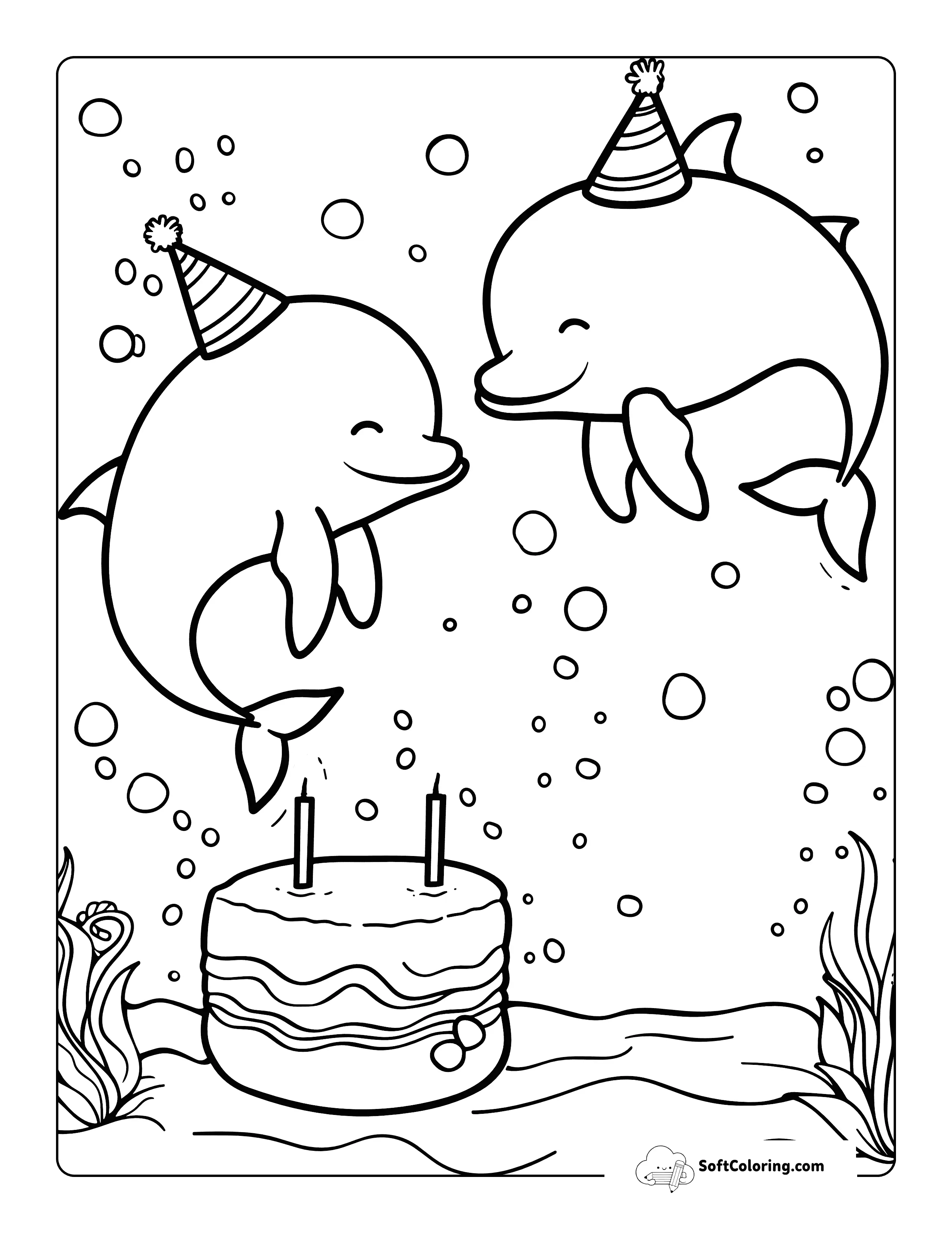 Birthday Party Baby Dolphin Coloring Page