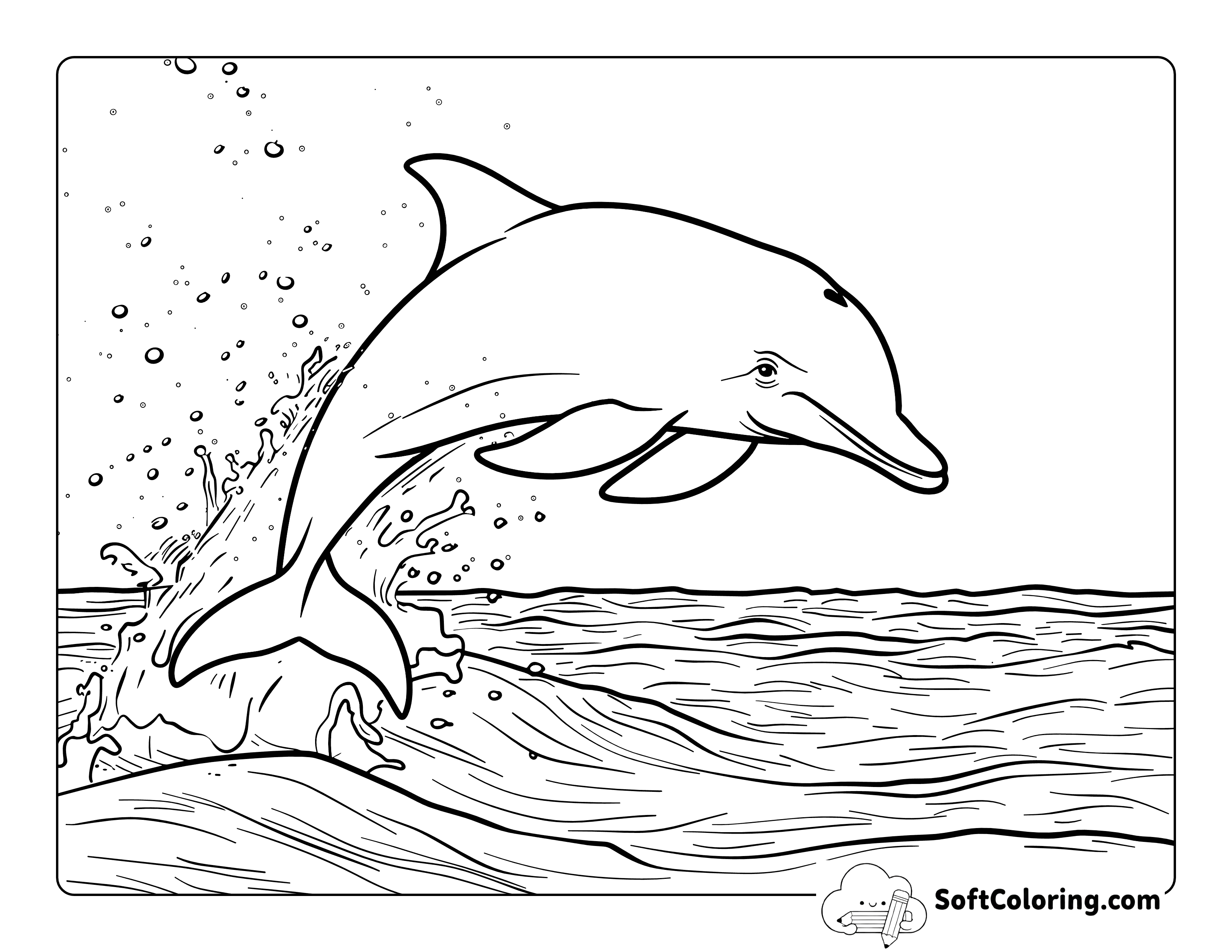 Jumping on the Surface Realistic Dolphin Coloring Page