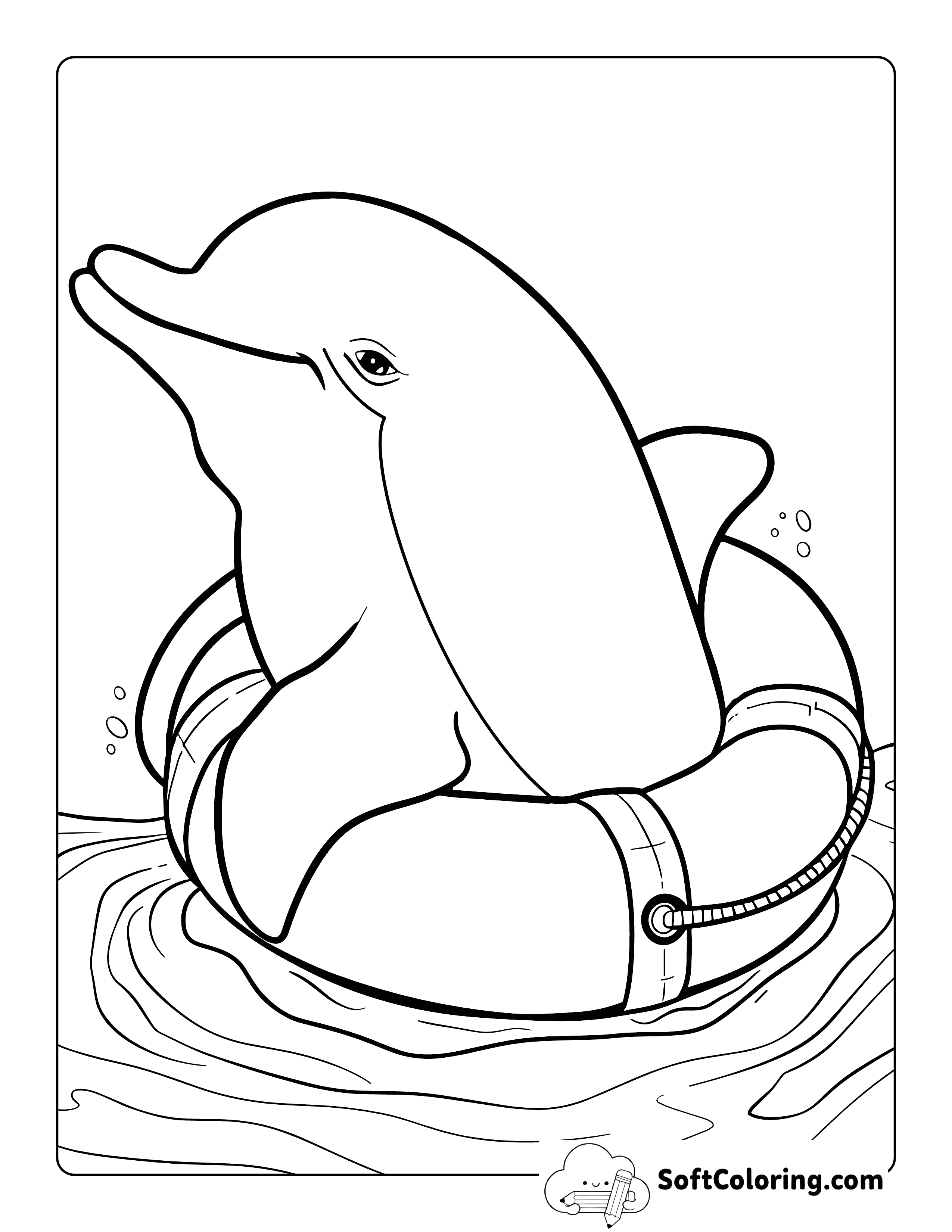 Life Preserver Cute Dolphin Coloring Page