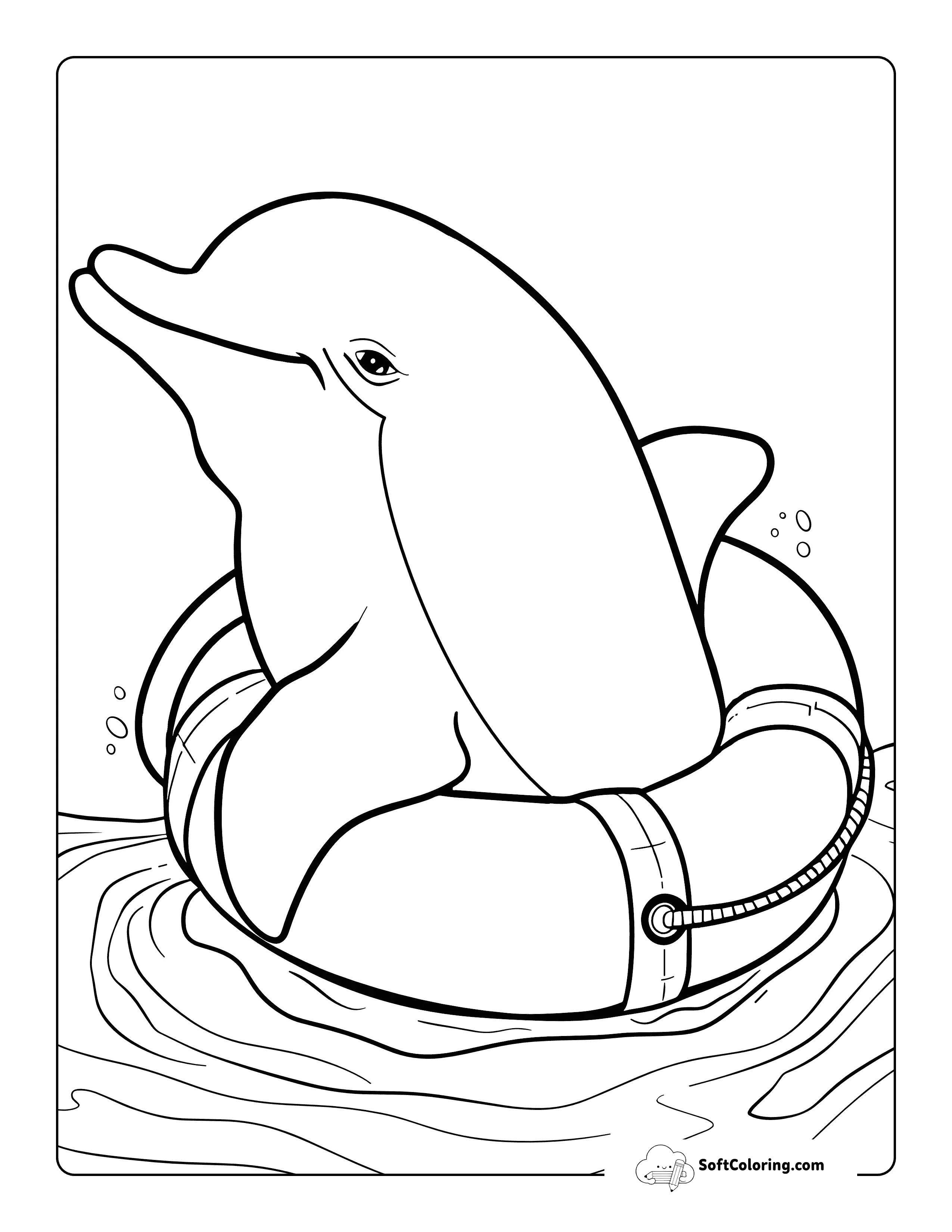 Life Preserver Cute Dolphin Coloring Page