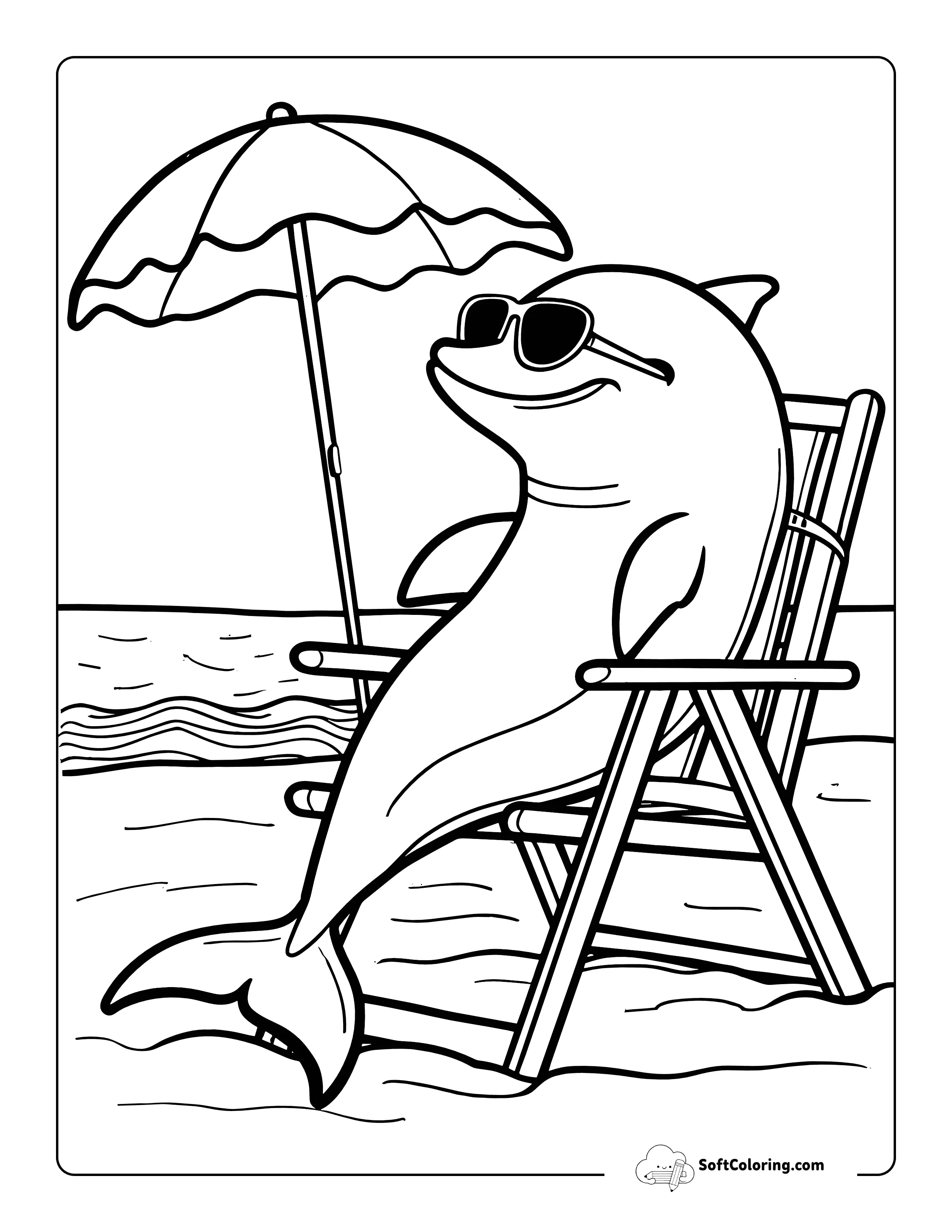 Cool Dolphin At Beach Coloring Page Printable