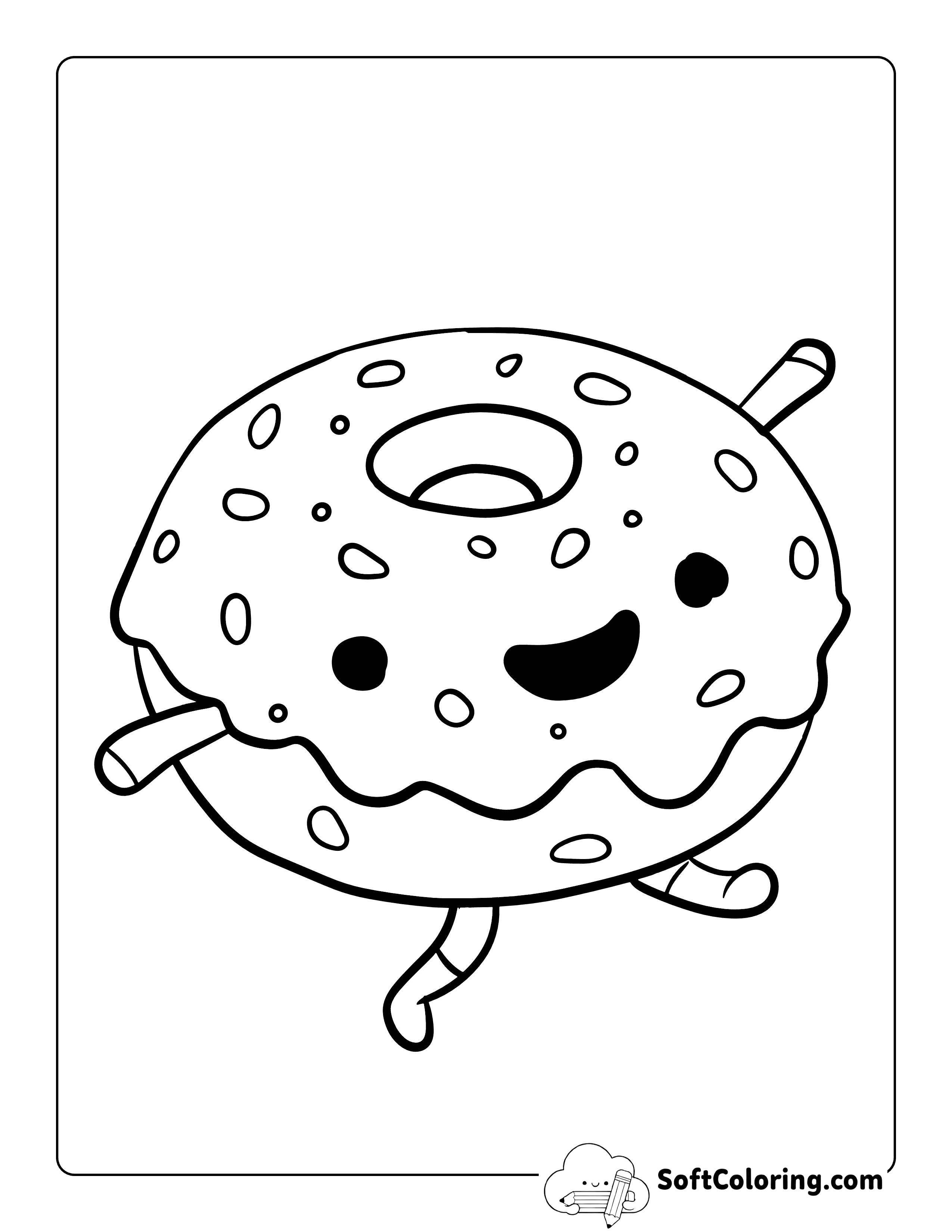 Happy Dancing Donut Coloring Page