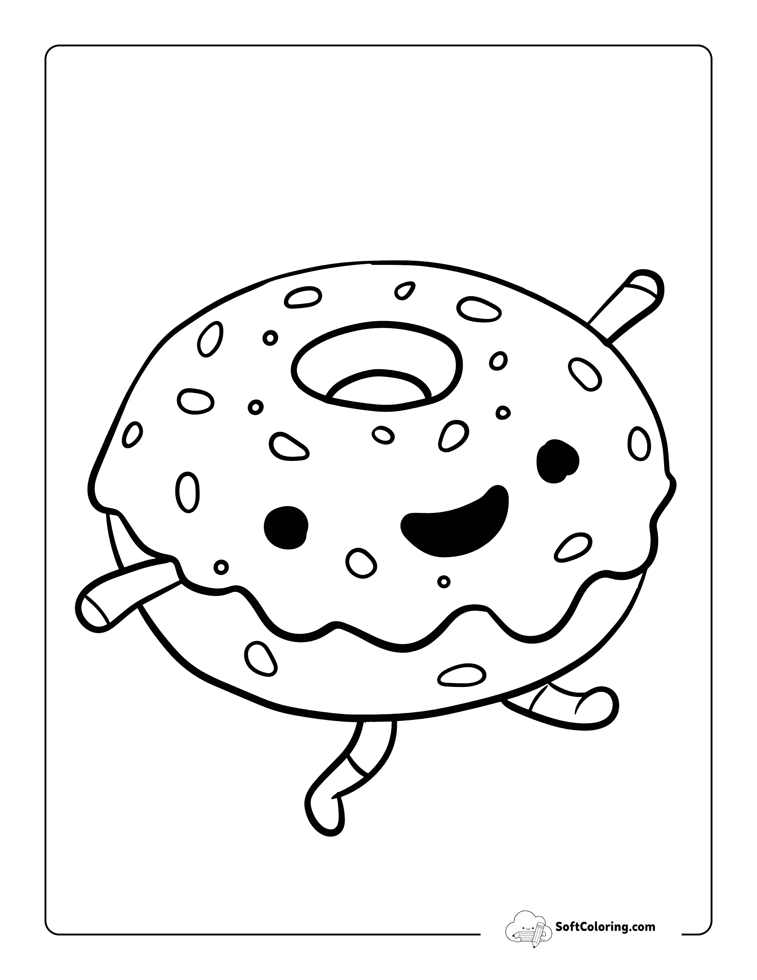 Happy Dancing Donut Coloring Page