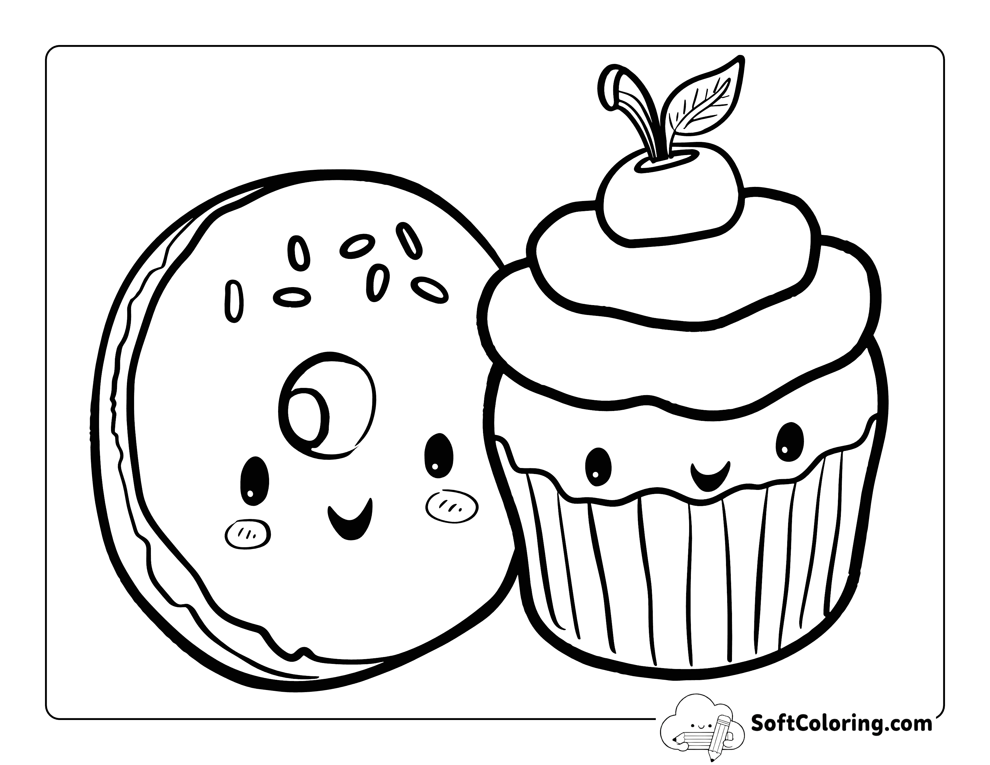Cute Cupcake and Donut Preppy Coloring Page