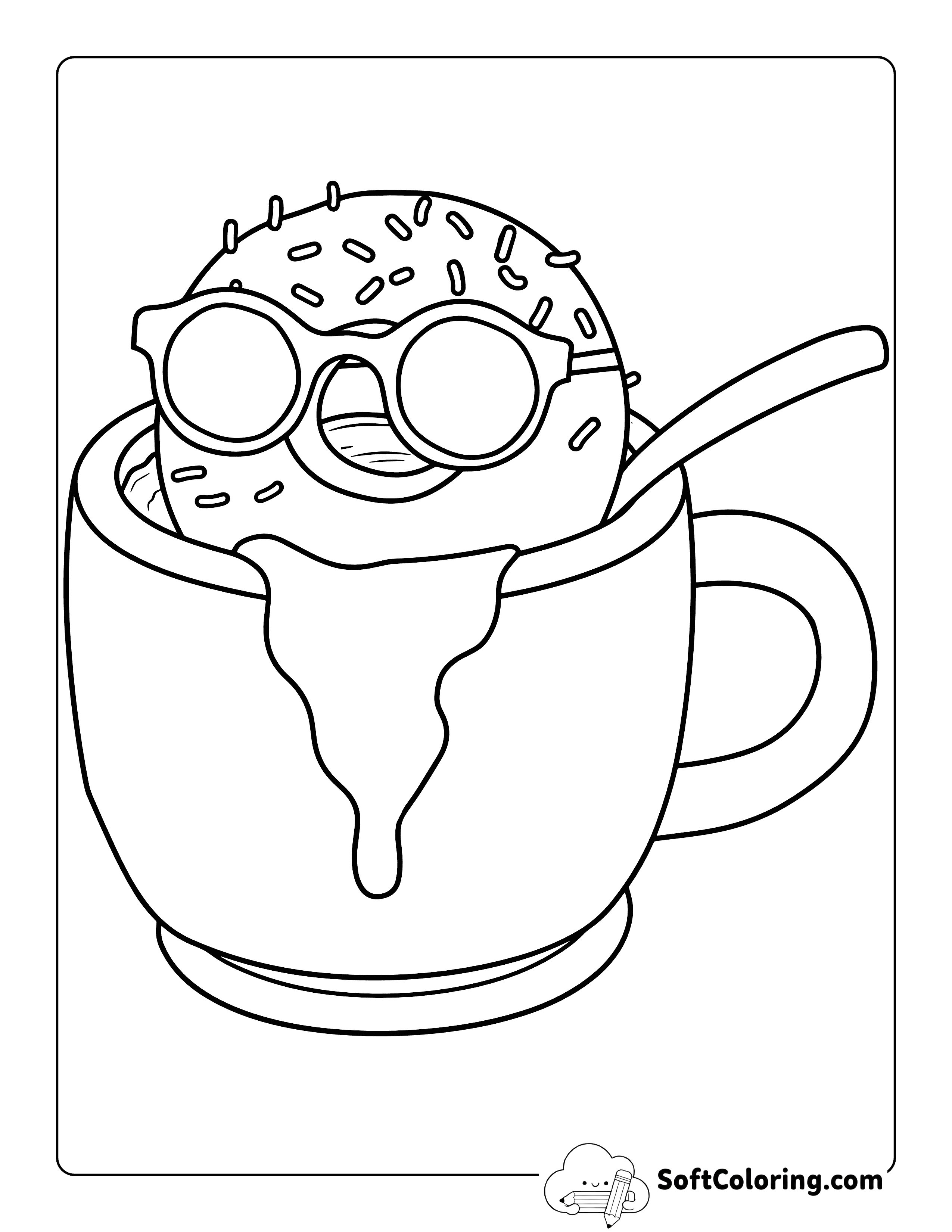 Coffee and Donut Coloring Page