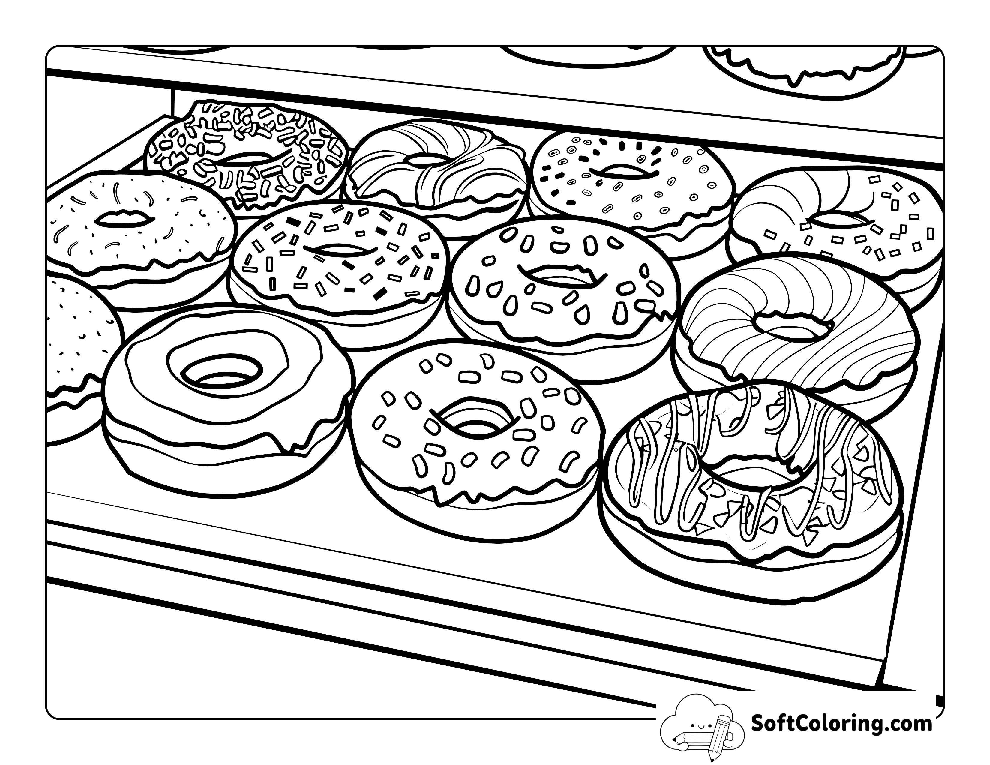 Tray of Donuts Coloring Sheet Printable