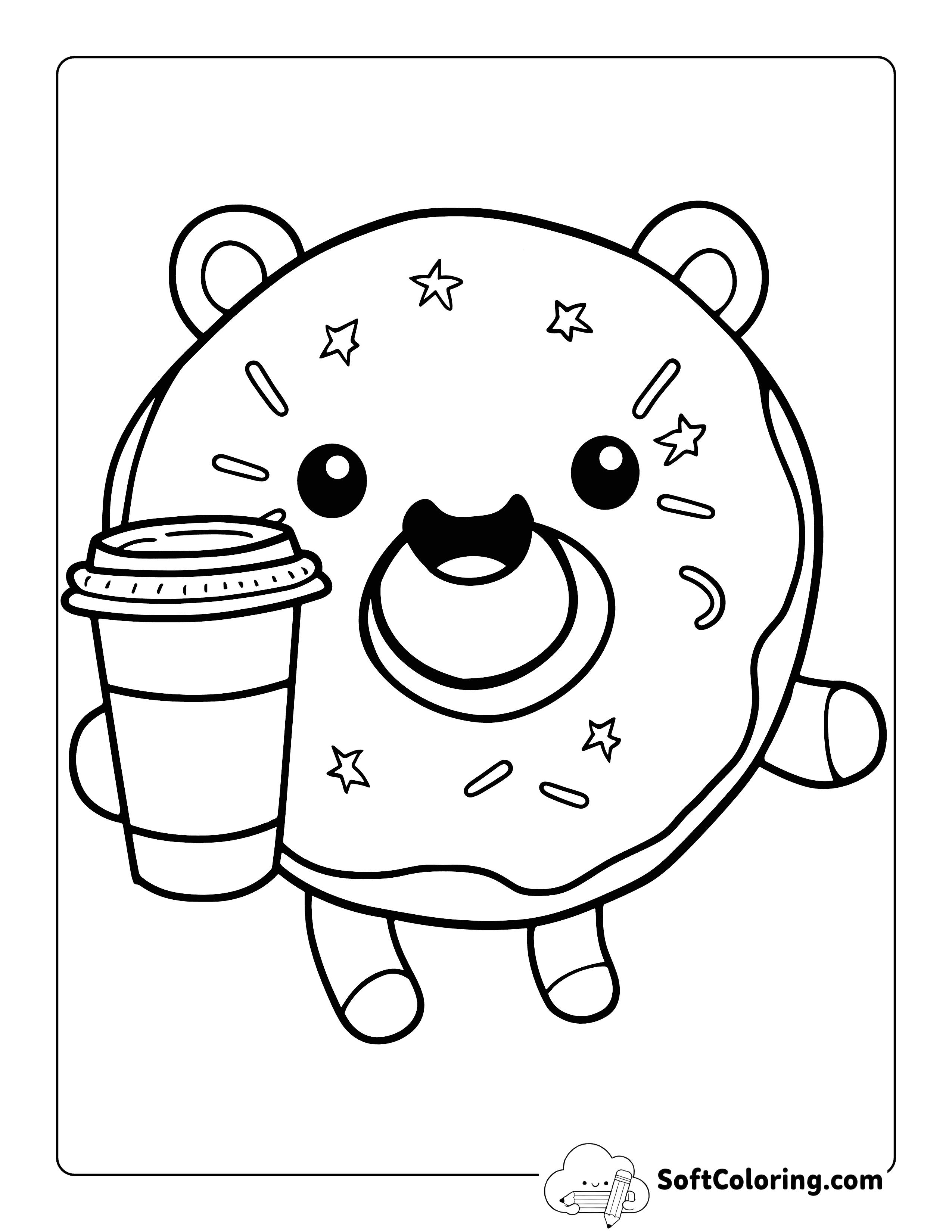Cute Teddy Bear Donut Coloring Page