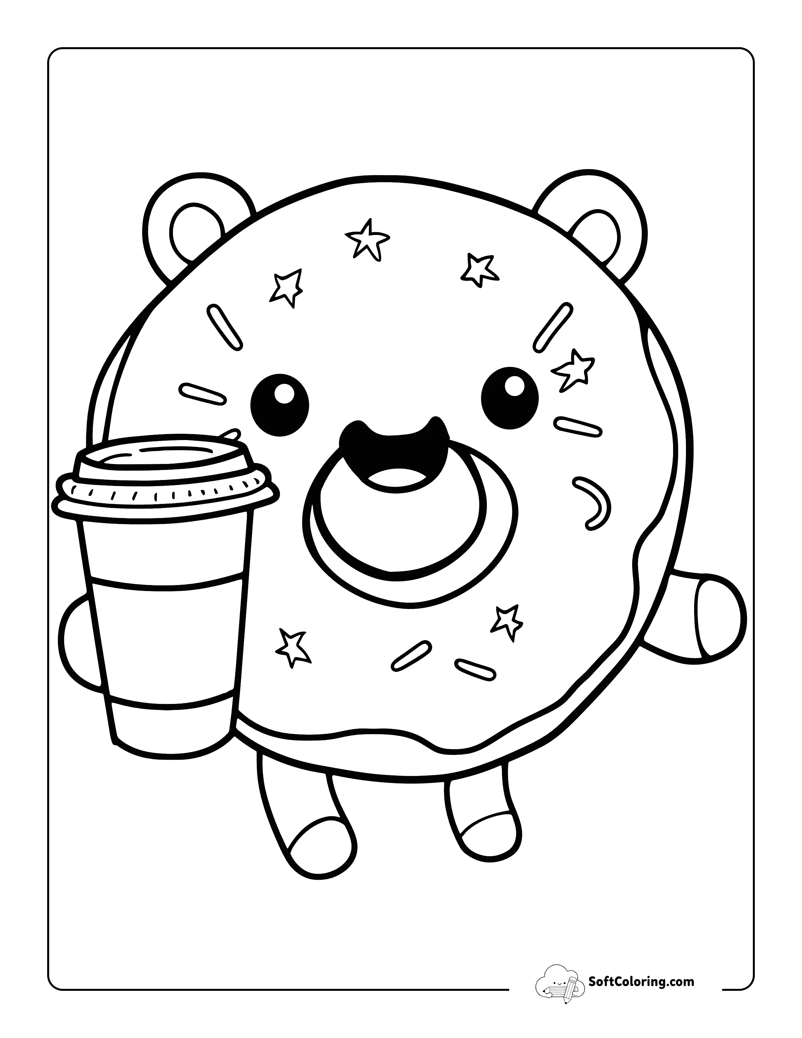 Cute Teddy Bear Donut Coloring Page