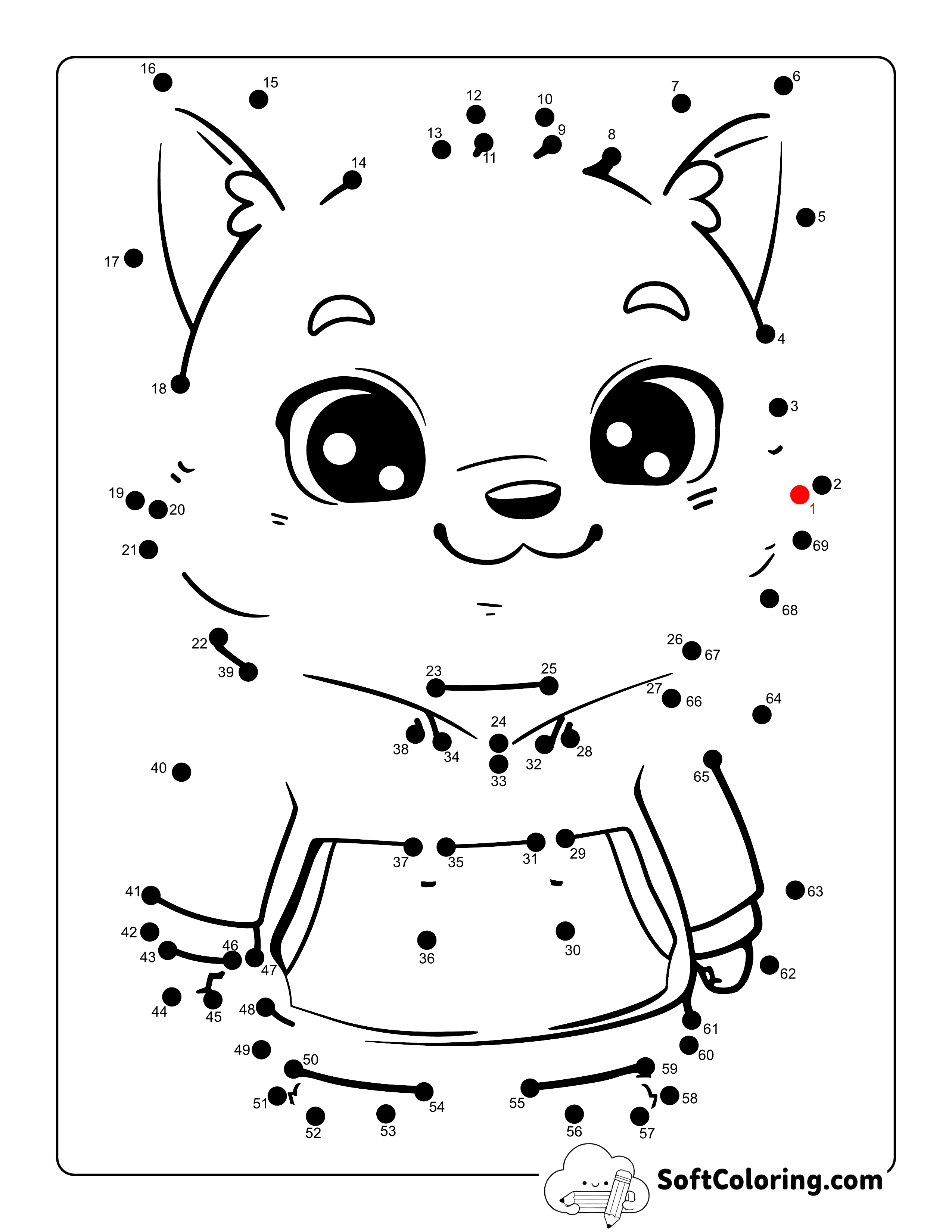 Fox in Hoodie Printable Dot to Dot Puzzle