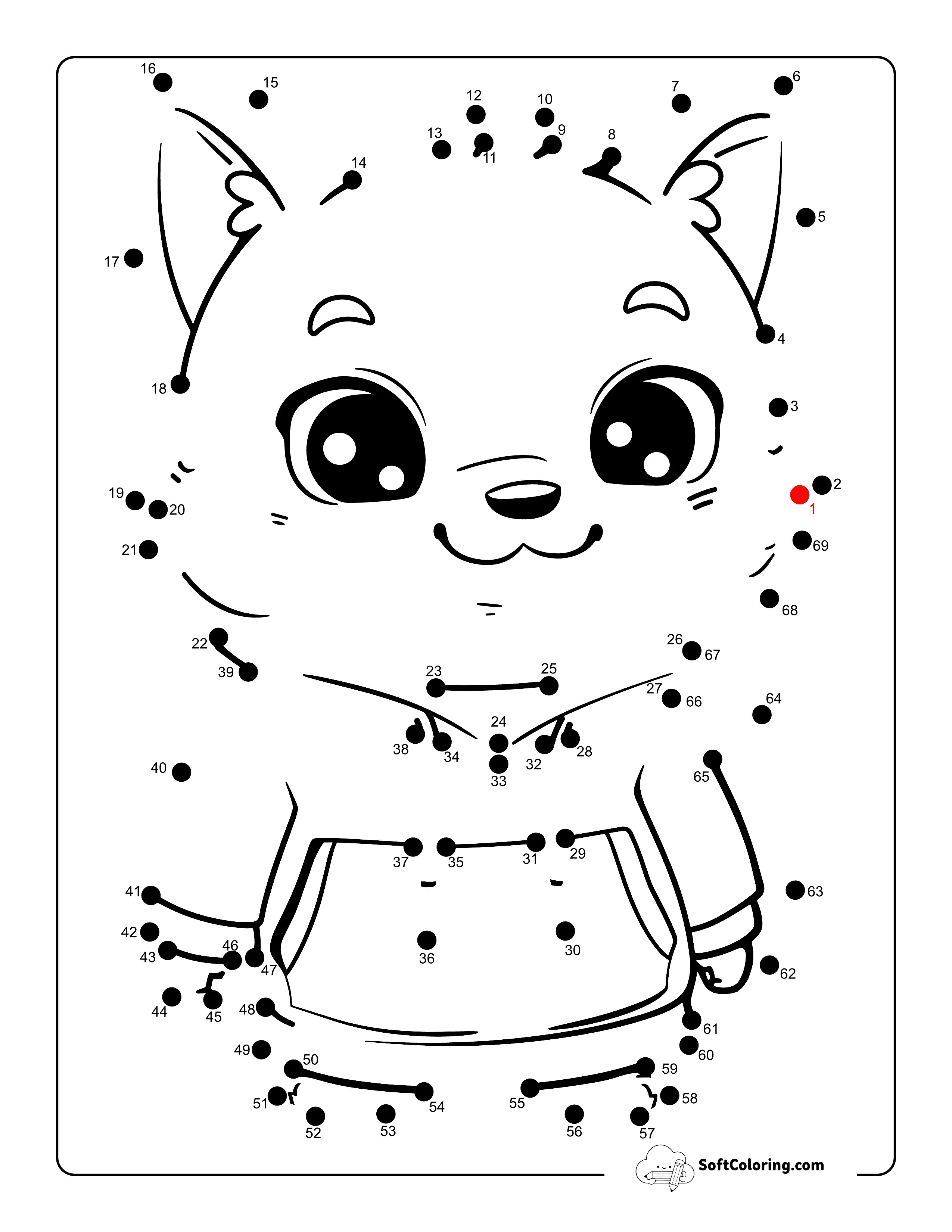 Fox In Hoodie Printable Dot To Dot Puzzle