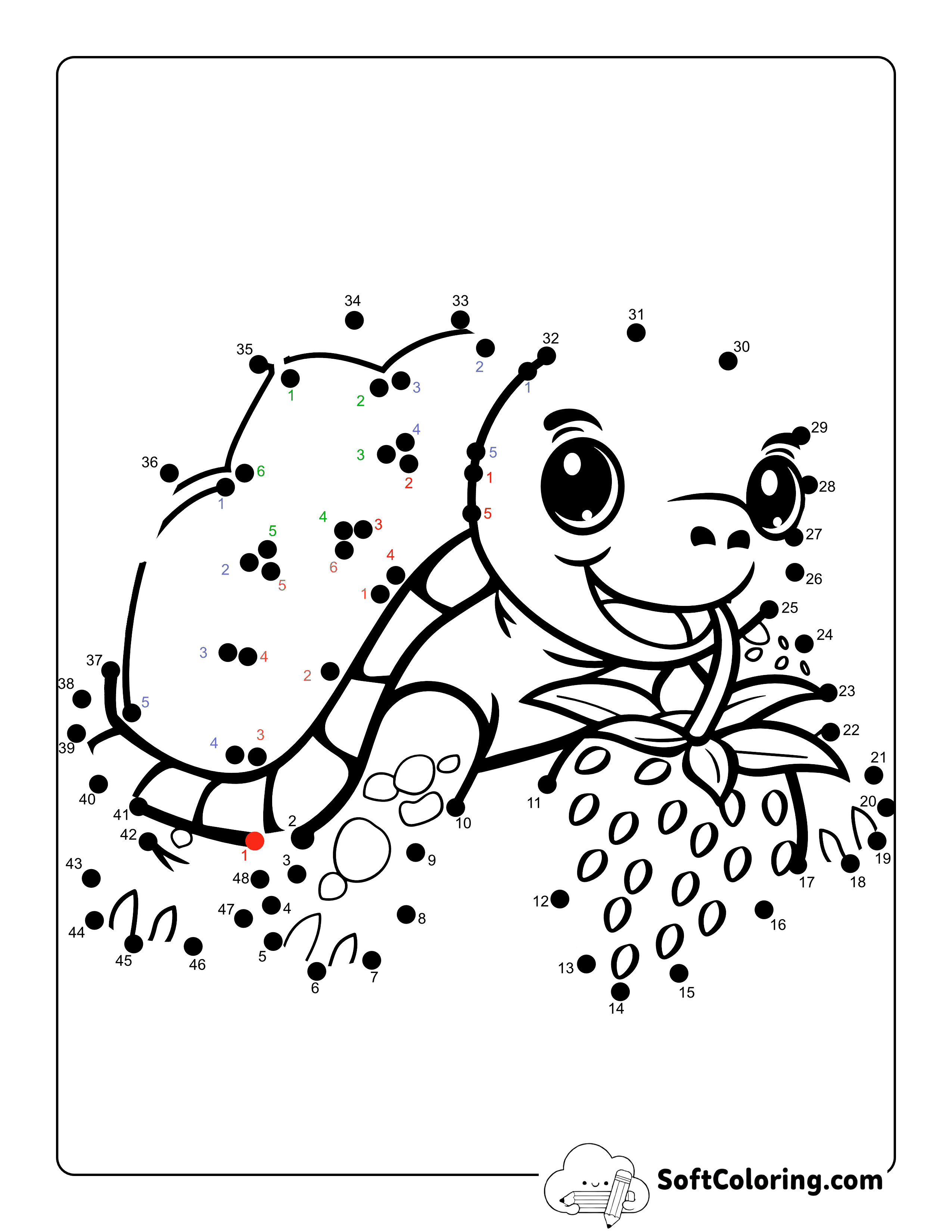 Cute Turtle Connect the Dots Printable Puzzle