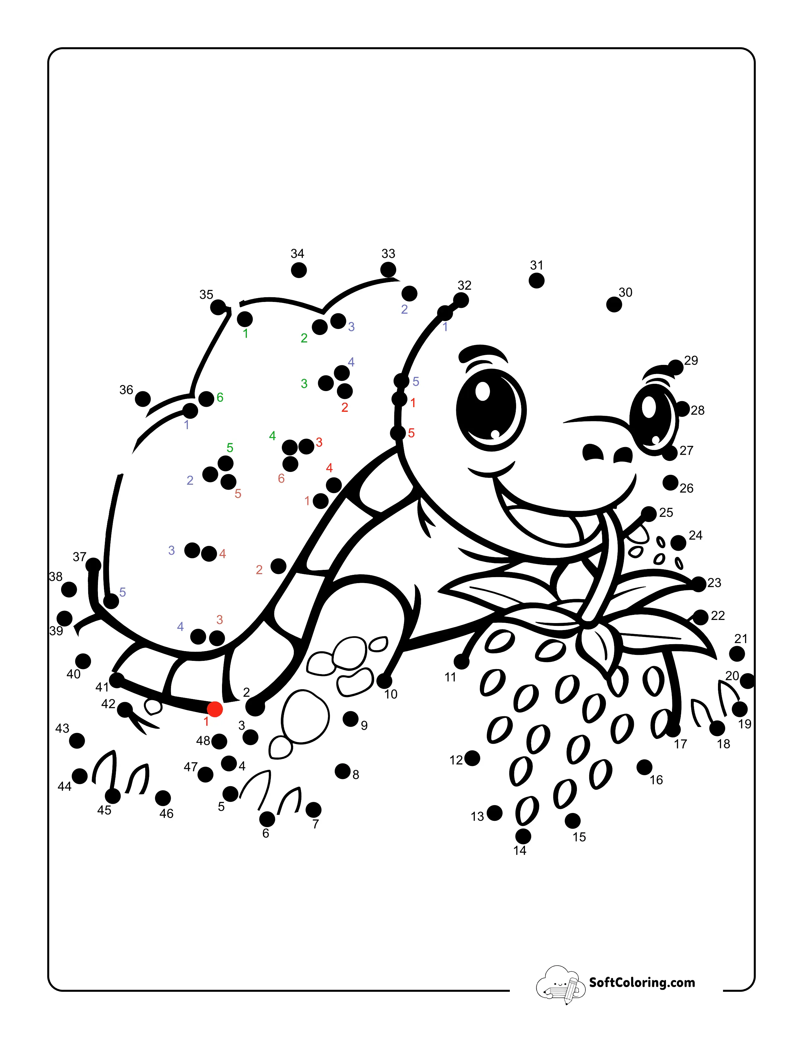 Cute Turtle Connect The Dots Printable Puzzle