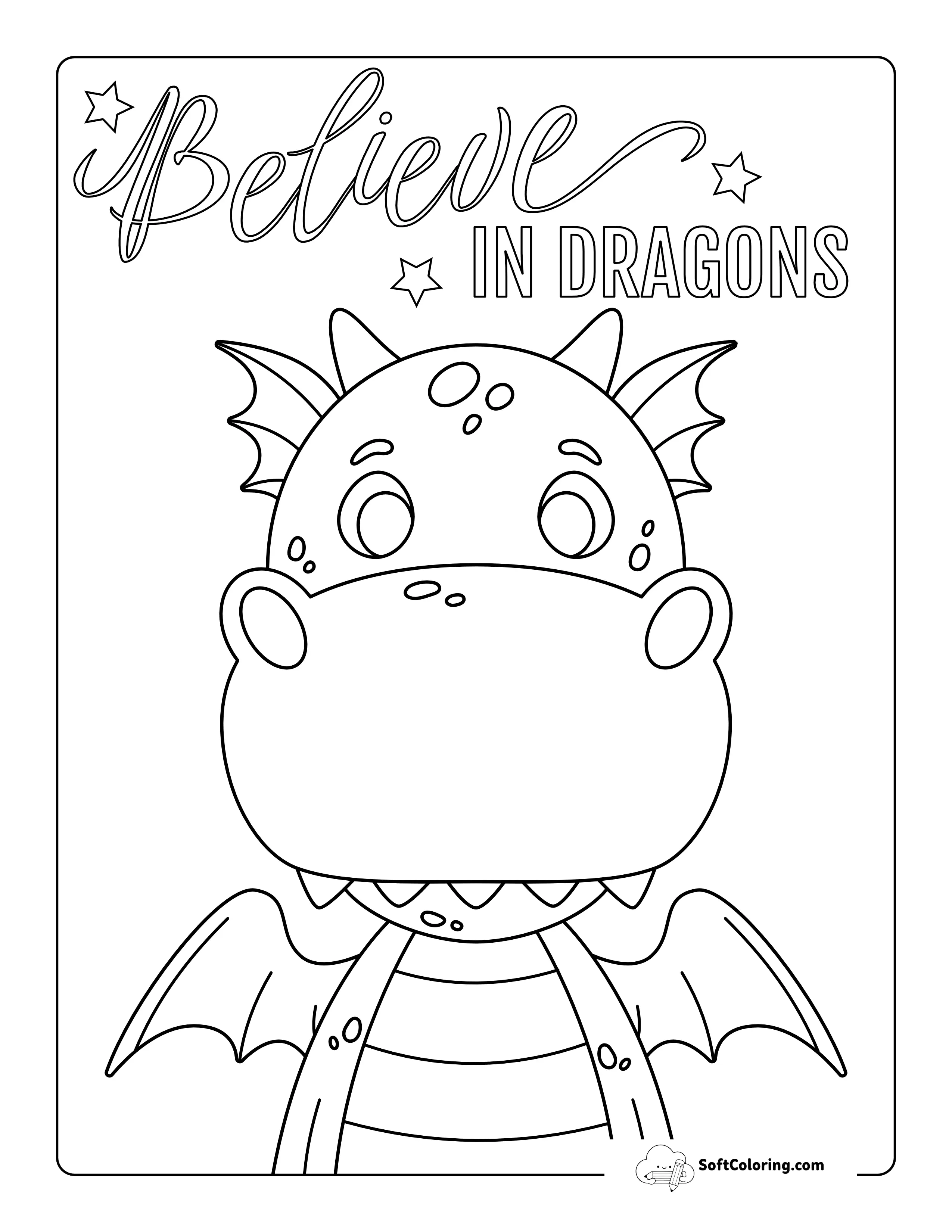 "Believe In Dragons" Coloring Page