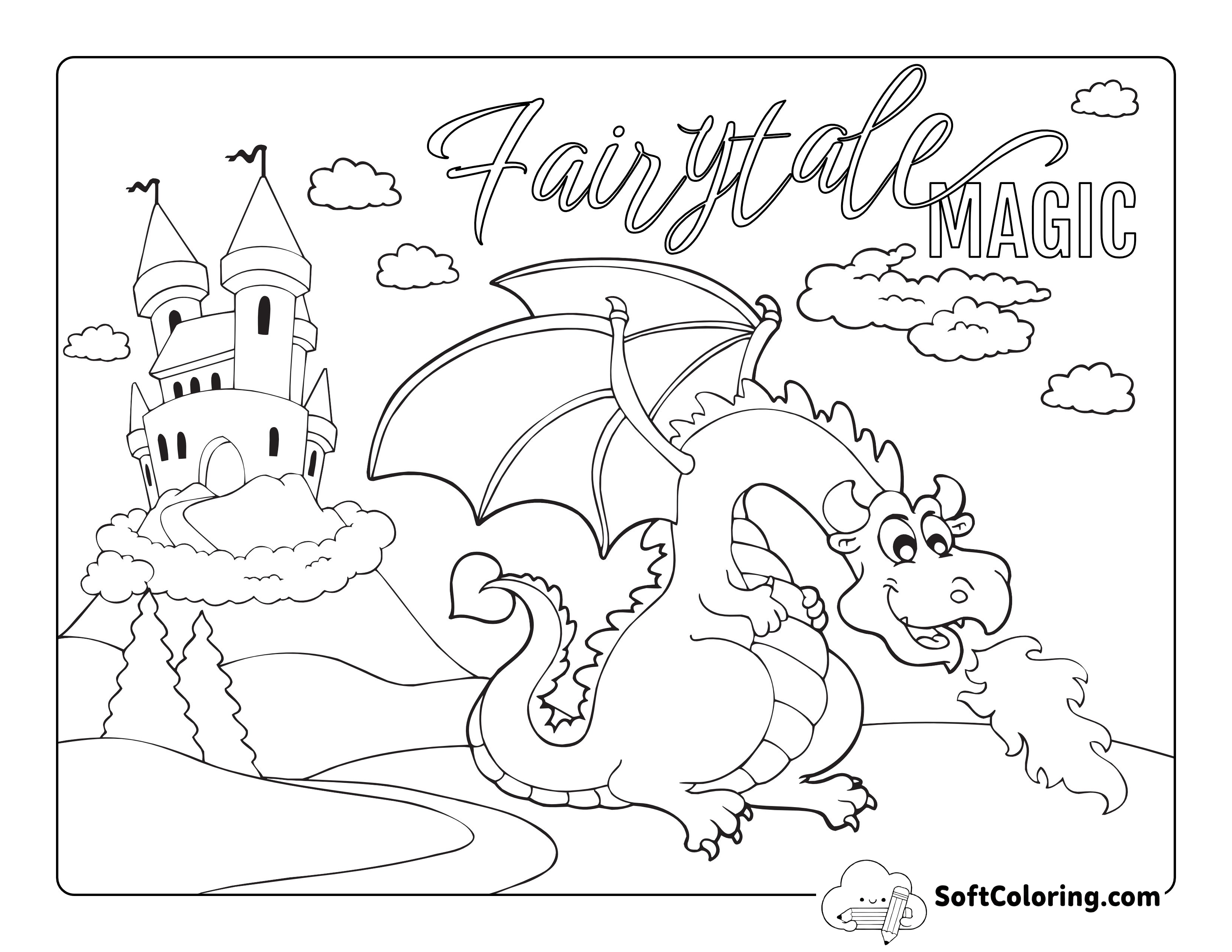 Fire-breathing Dragon near Castle to Color