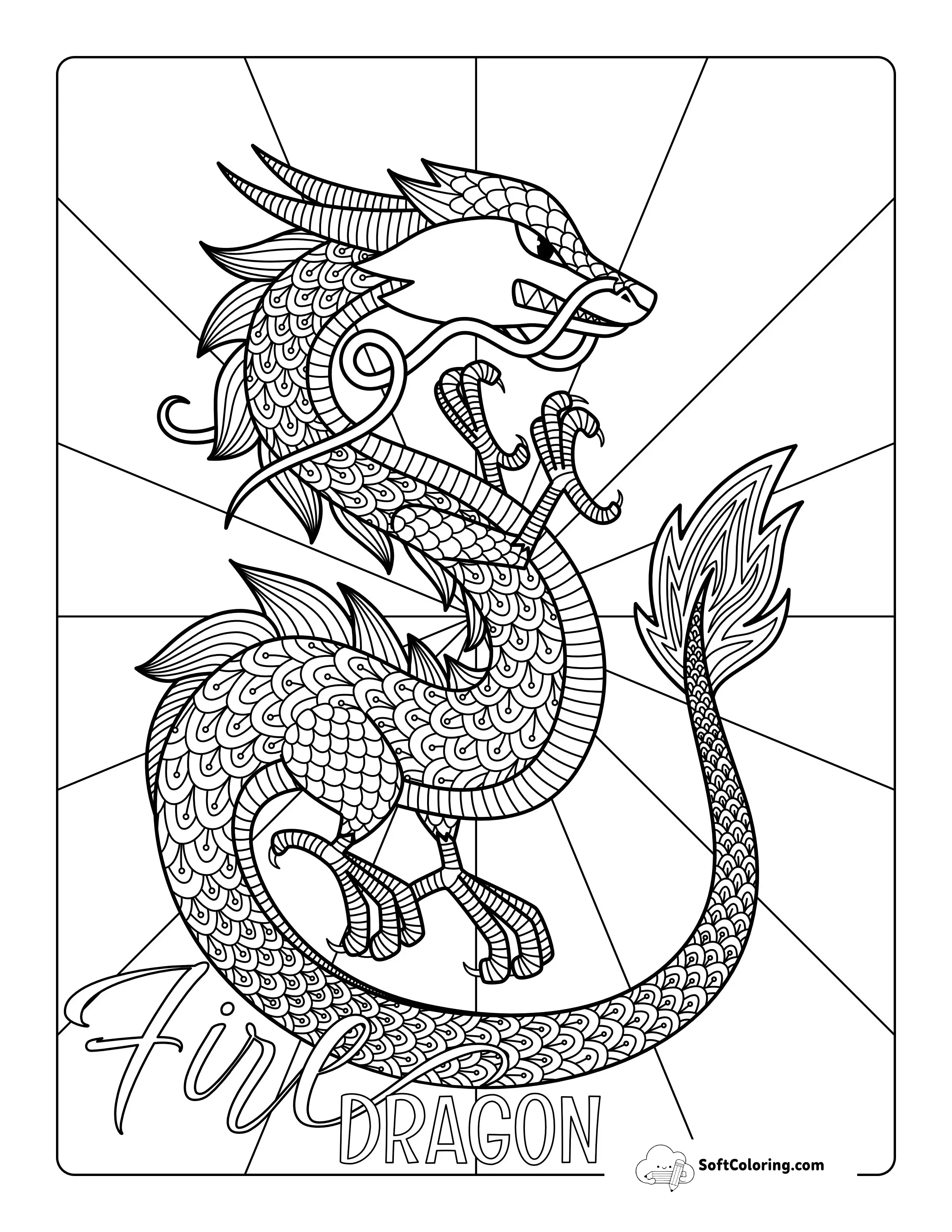 Fire Dragon Adult Coloring Page