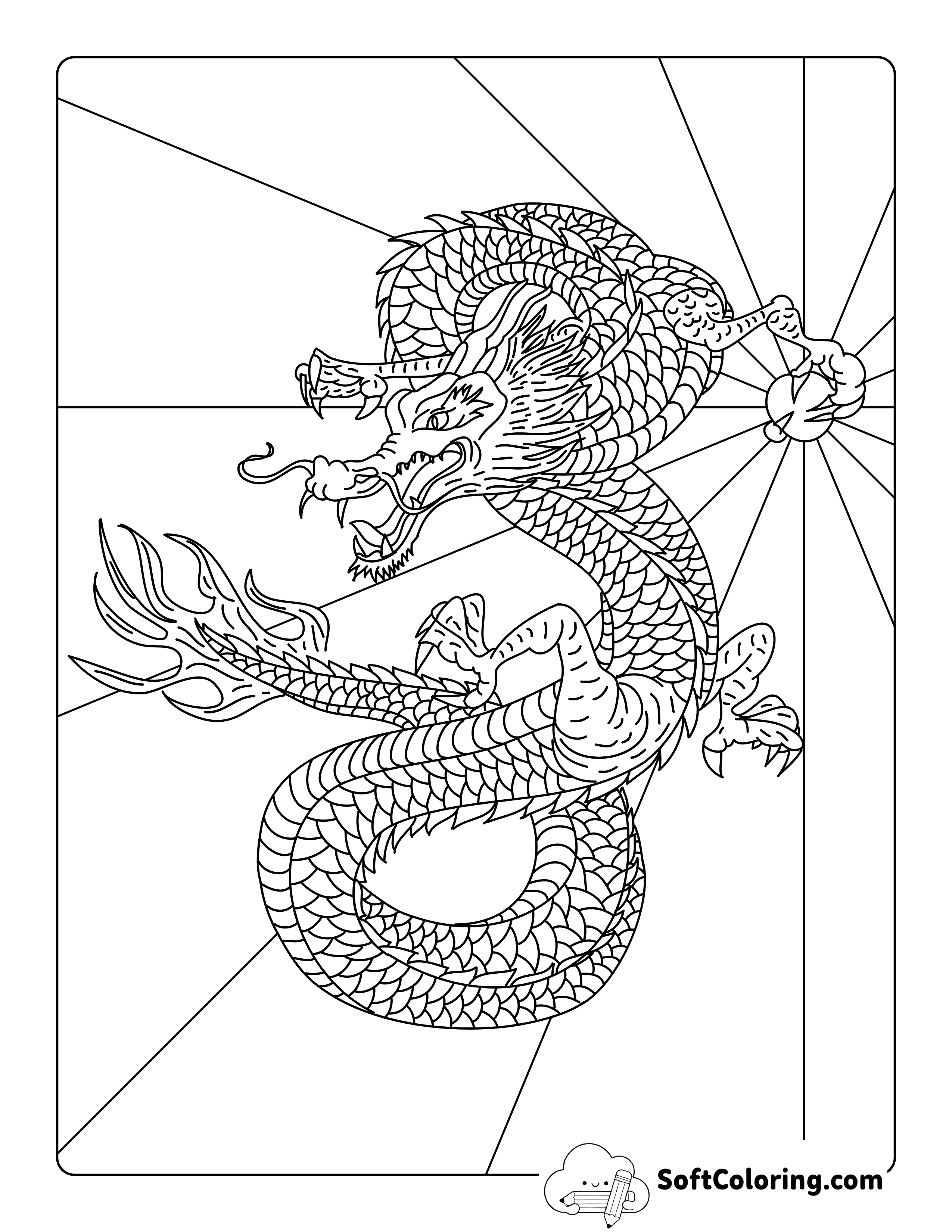 Chinese Fire Dragon Coloring Page