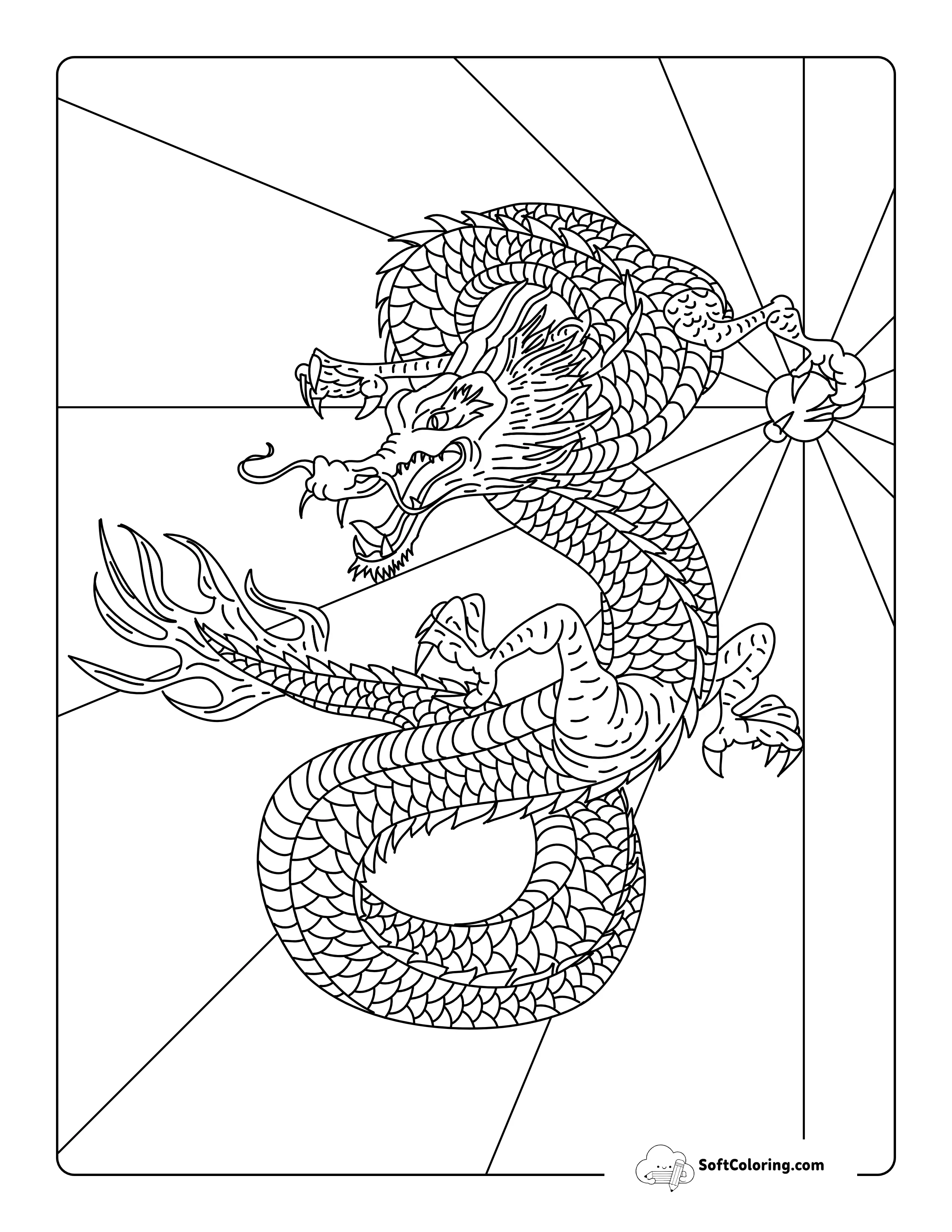 Chinese Fire Dragon Coloring Page