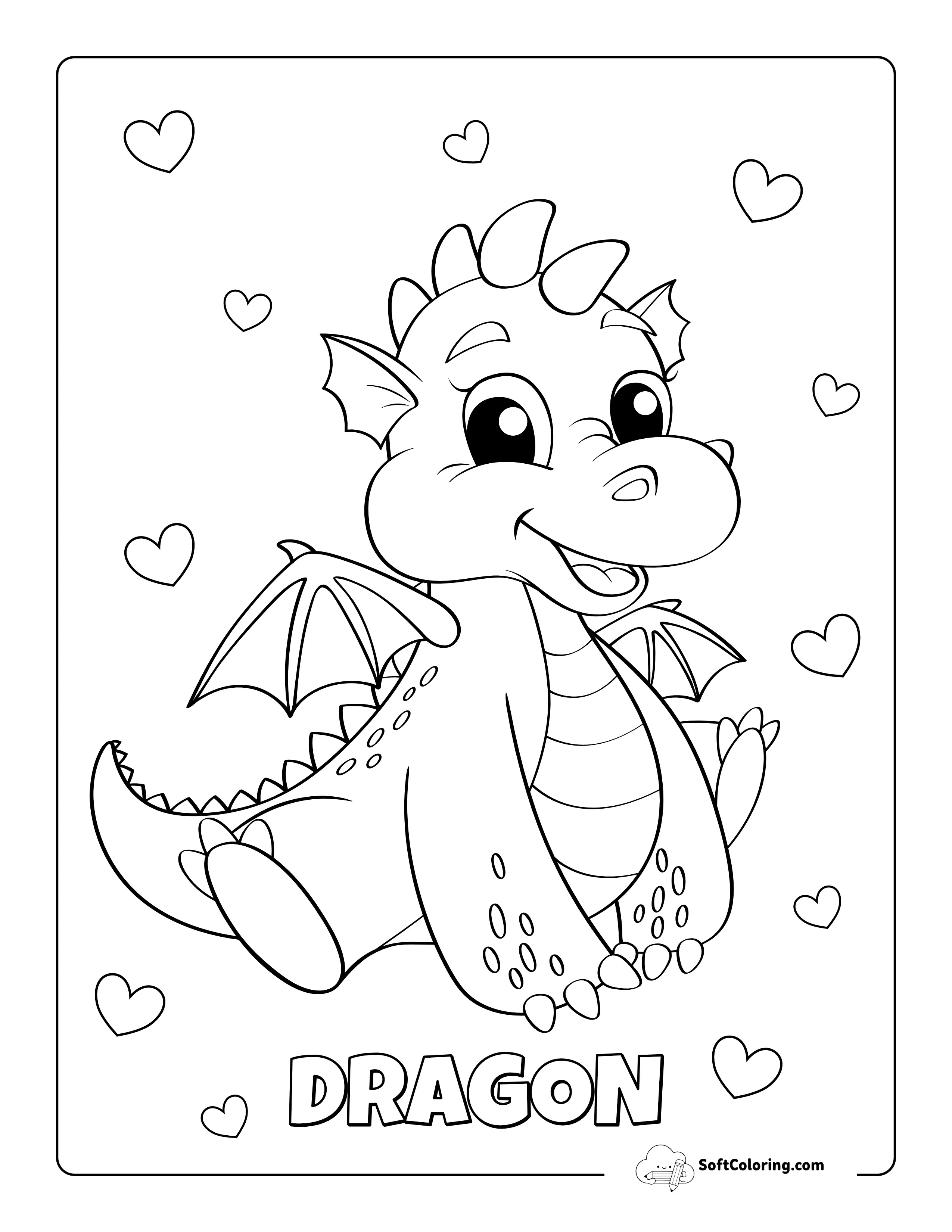 Cute Dragon Coloring Page For Kids