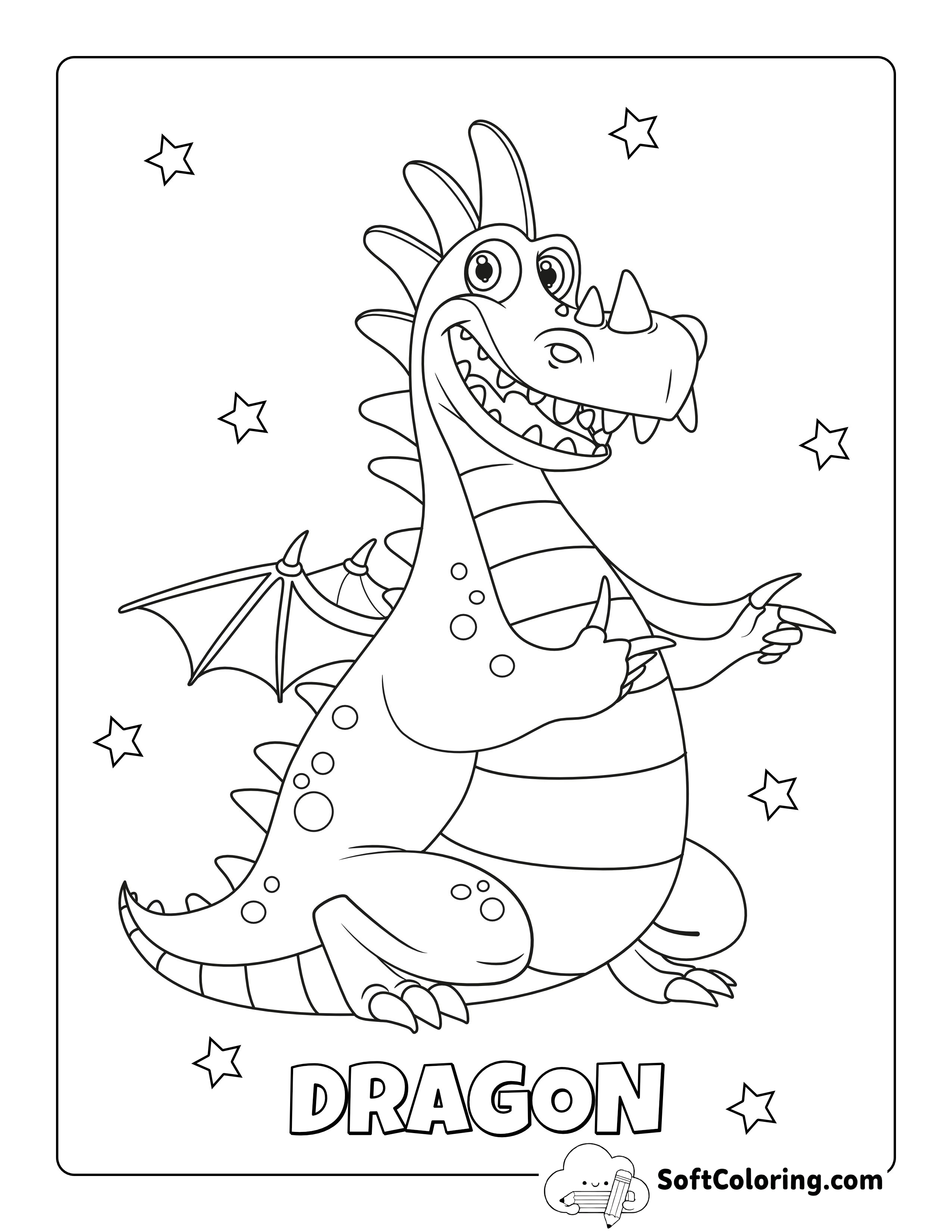 Cartoon Dragon Picture for Kids to Color