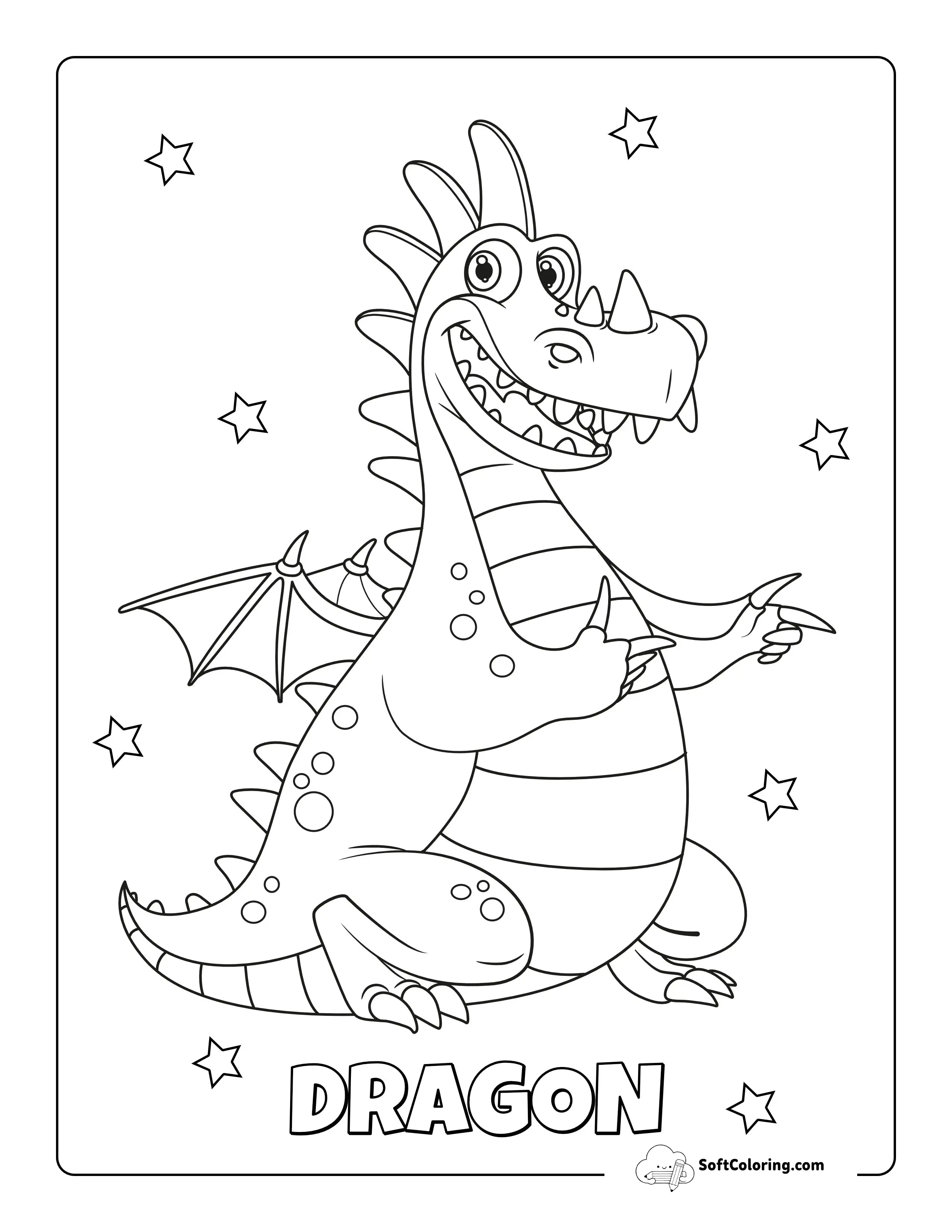 Cartoon Dragon Picture For Kids To Color
