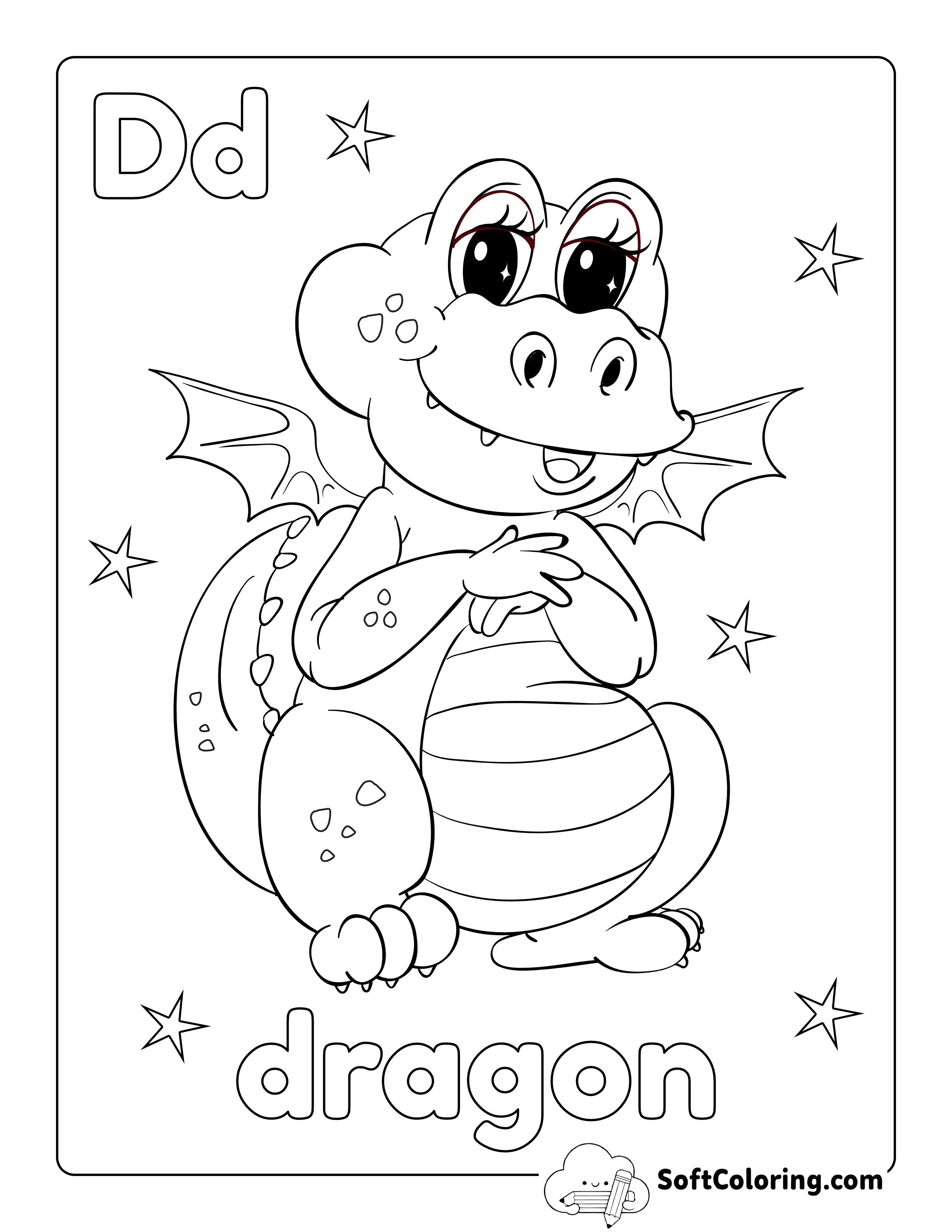 Cute Dragon Coloring Page for Kids