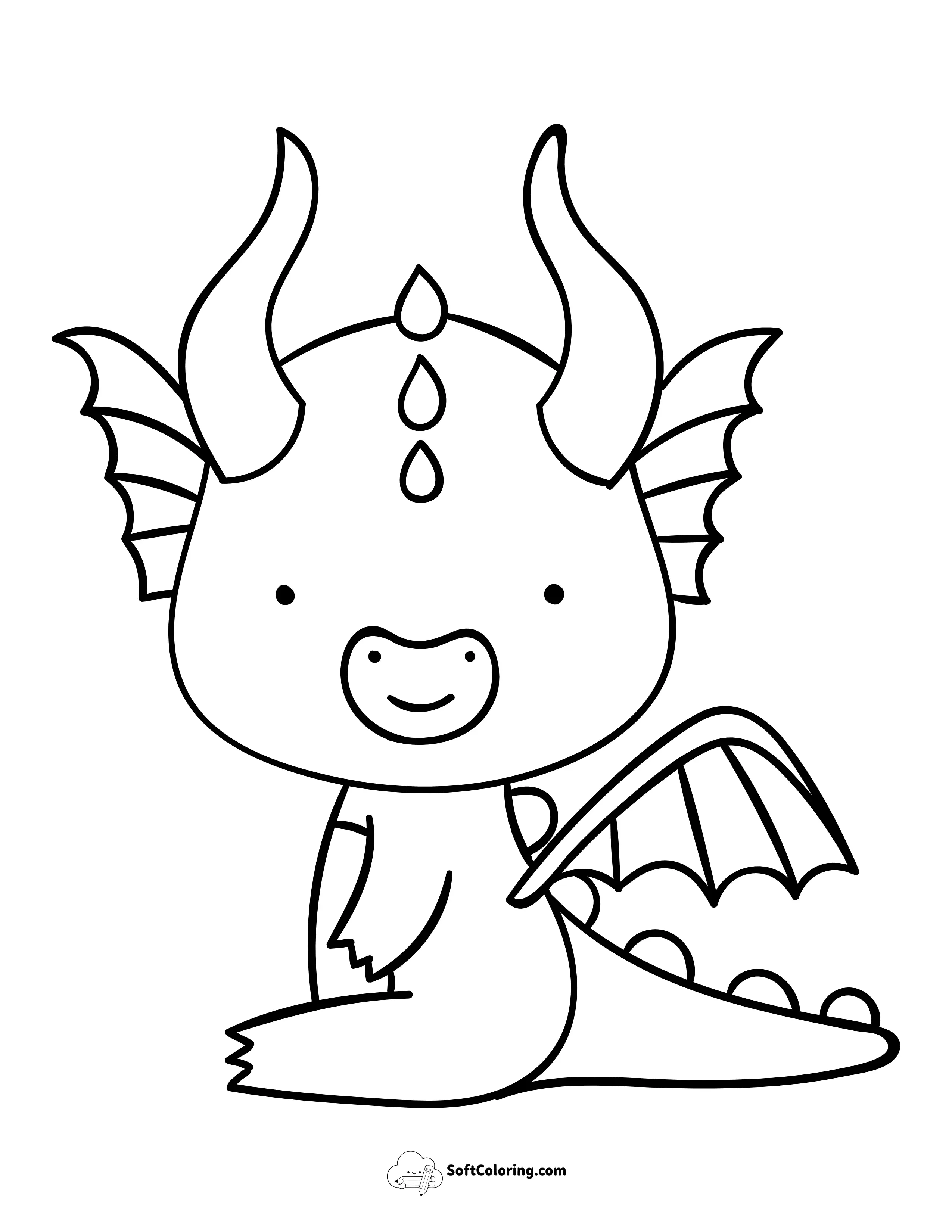 Kawaii Dragon For Kids To Color