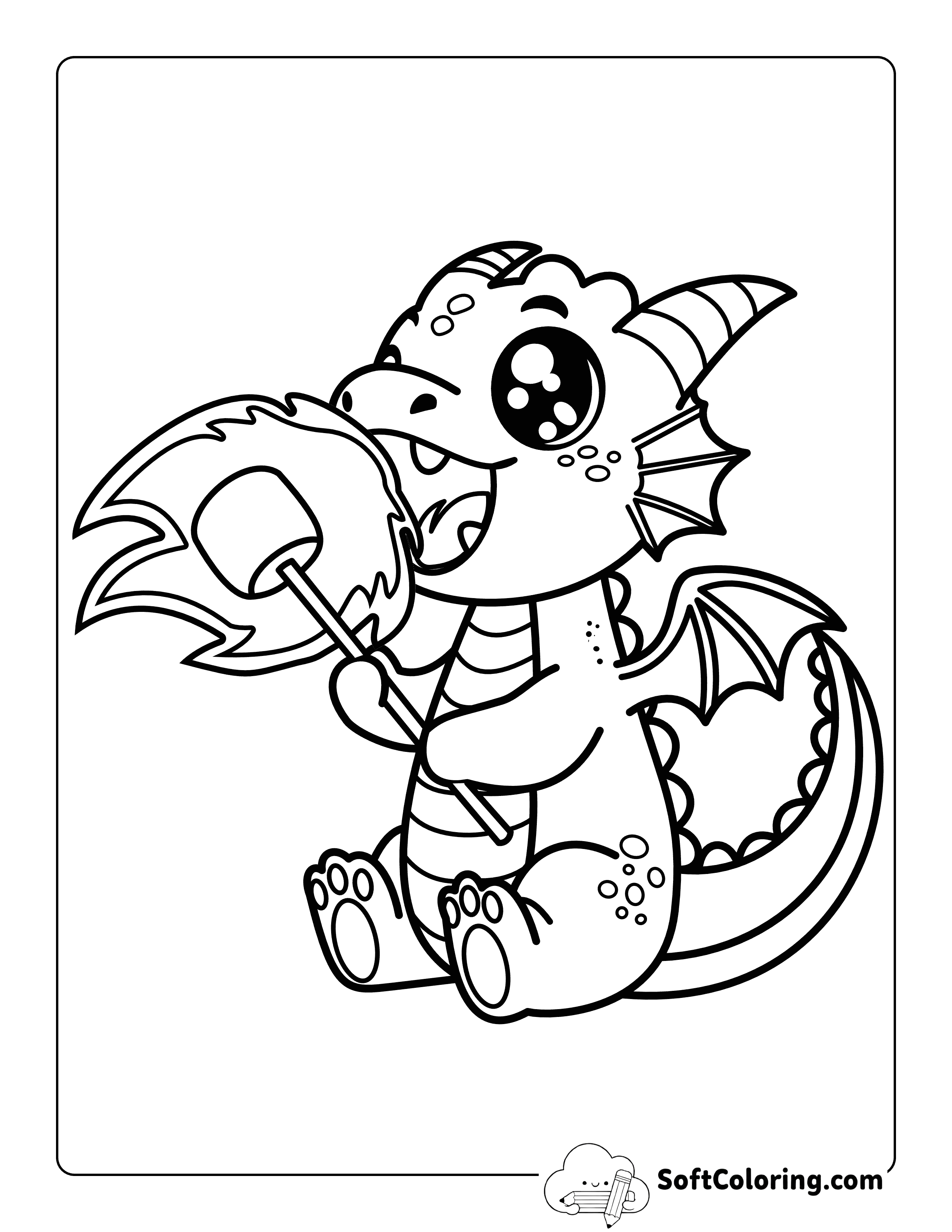 *NEW* Cute Dragon Toasting a Marshmallow Coloring Page