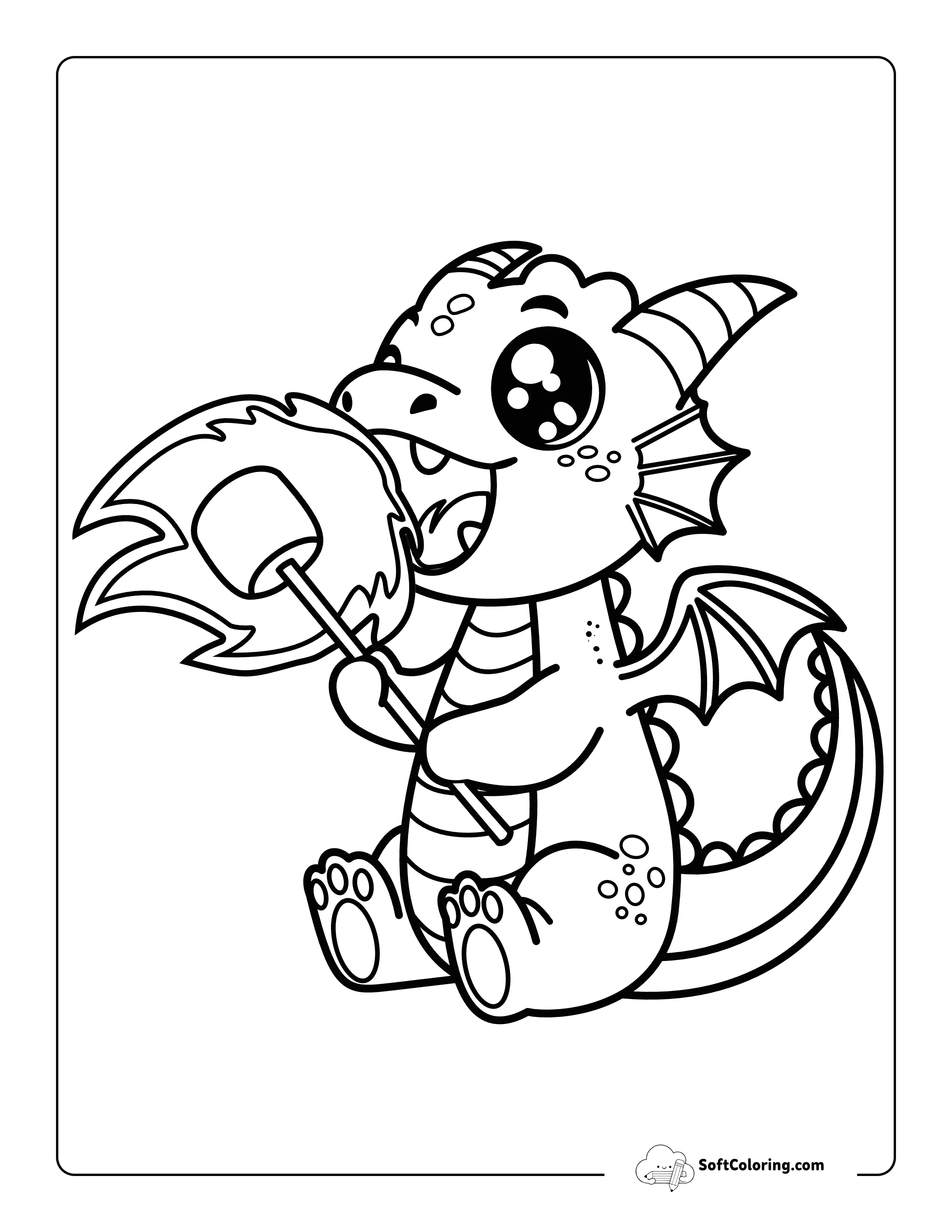 *New* Cute Dragon Toasting A Marshmallow Coloring Page