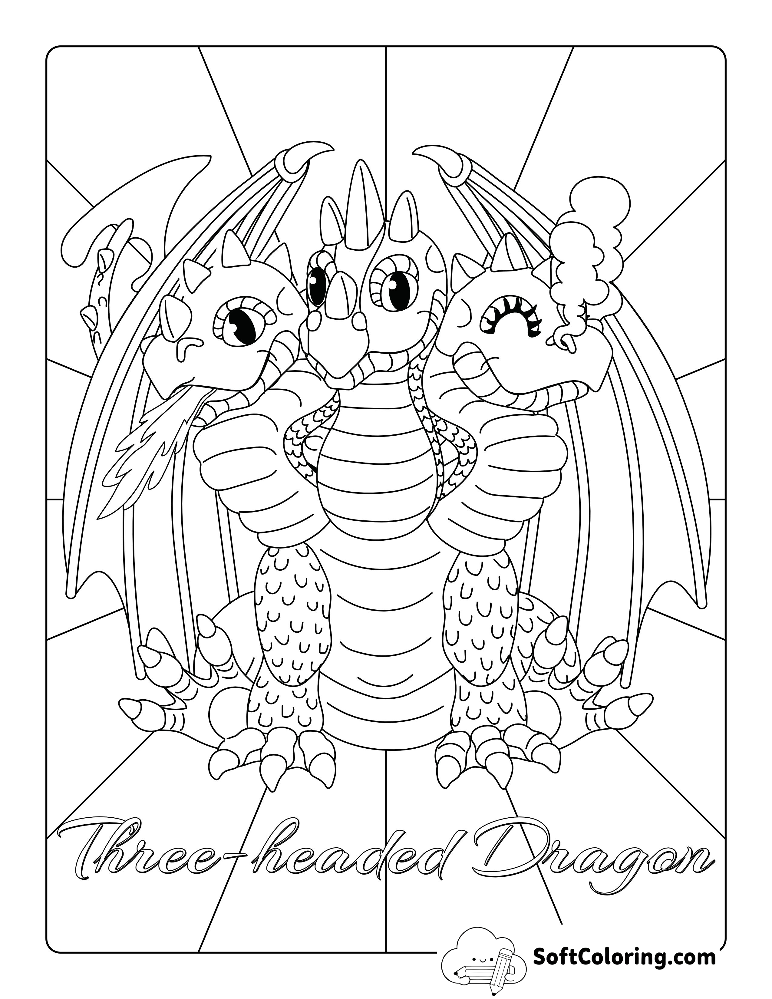 Three-headed Dragon Picture to Color