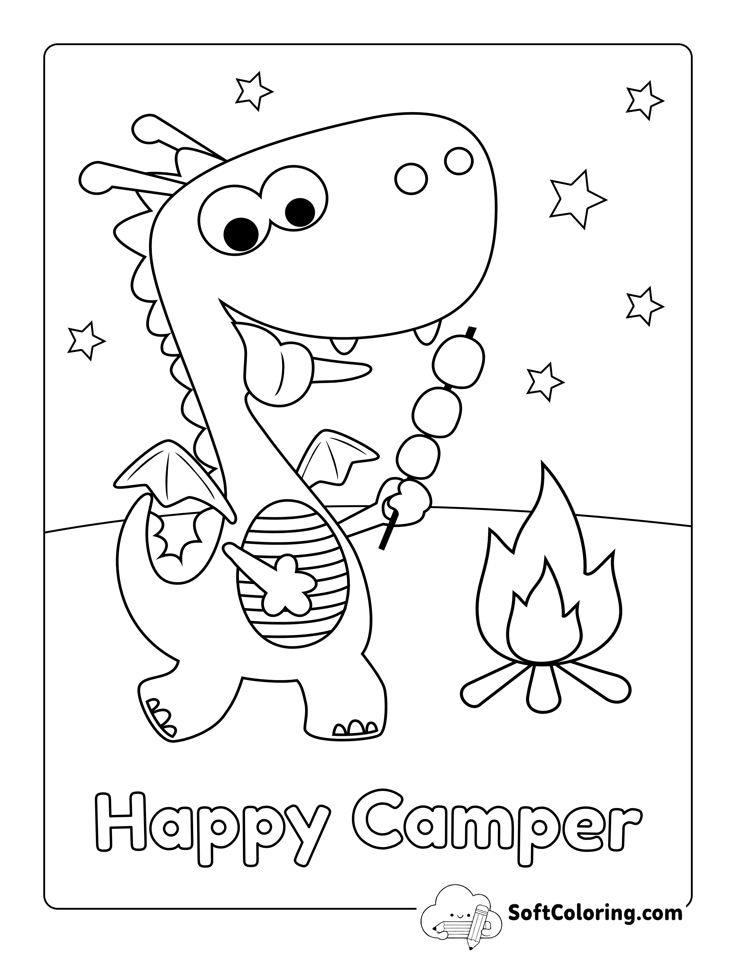 "Happy Camper" Dragon Coloring Sheet for Boys