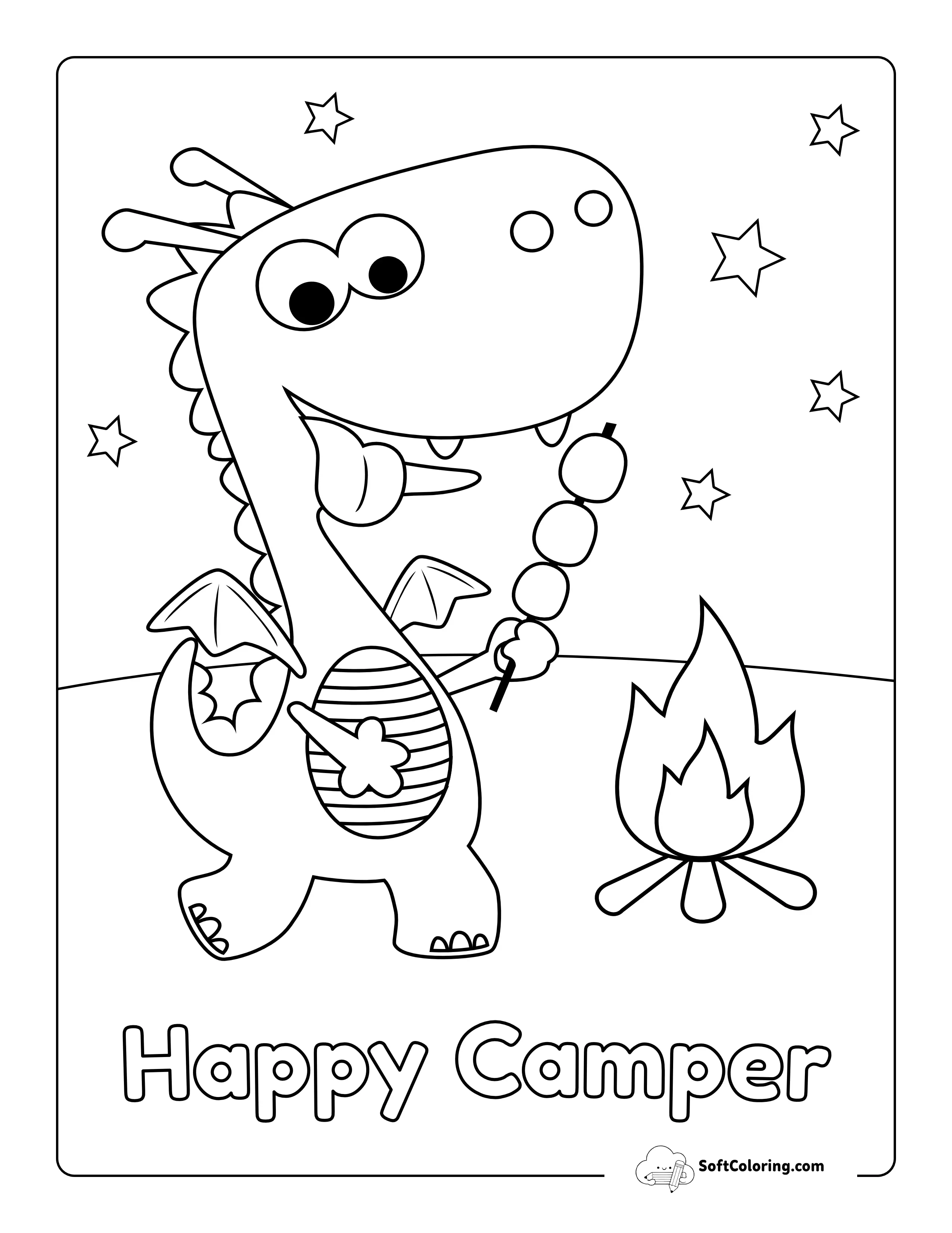 "Happy Camper" Dragon Coloring Sheet For Boys