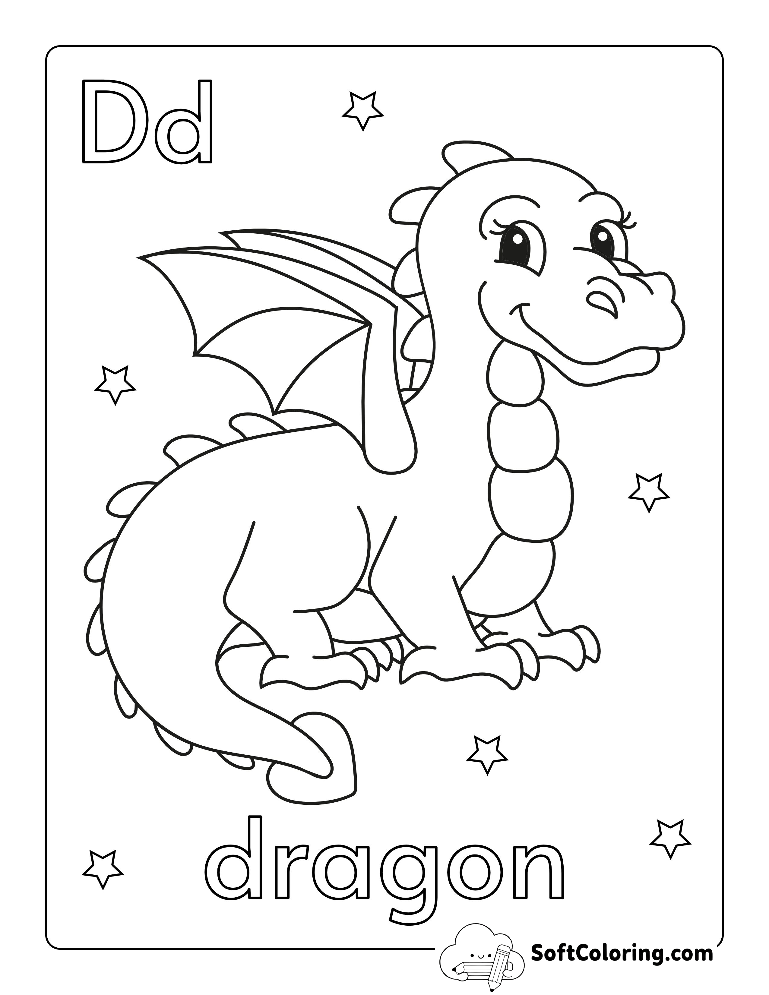 Dragon Alphabet Coloring Page for Kids