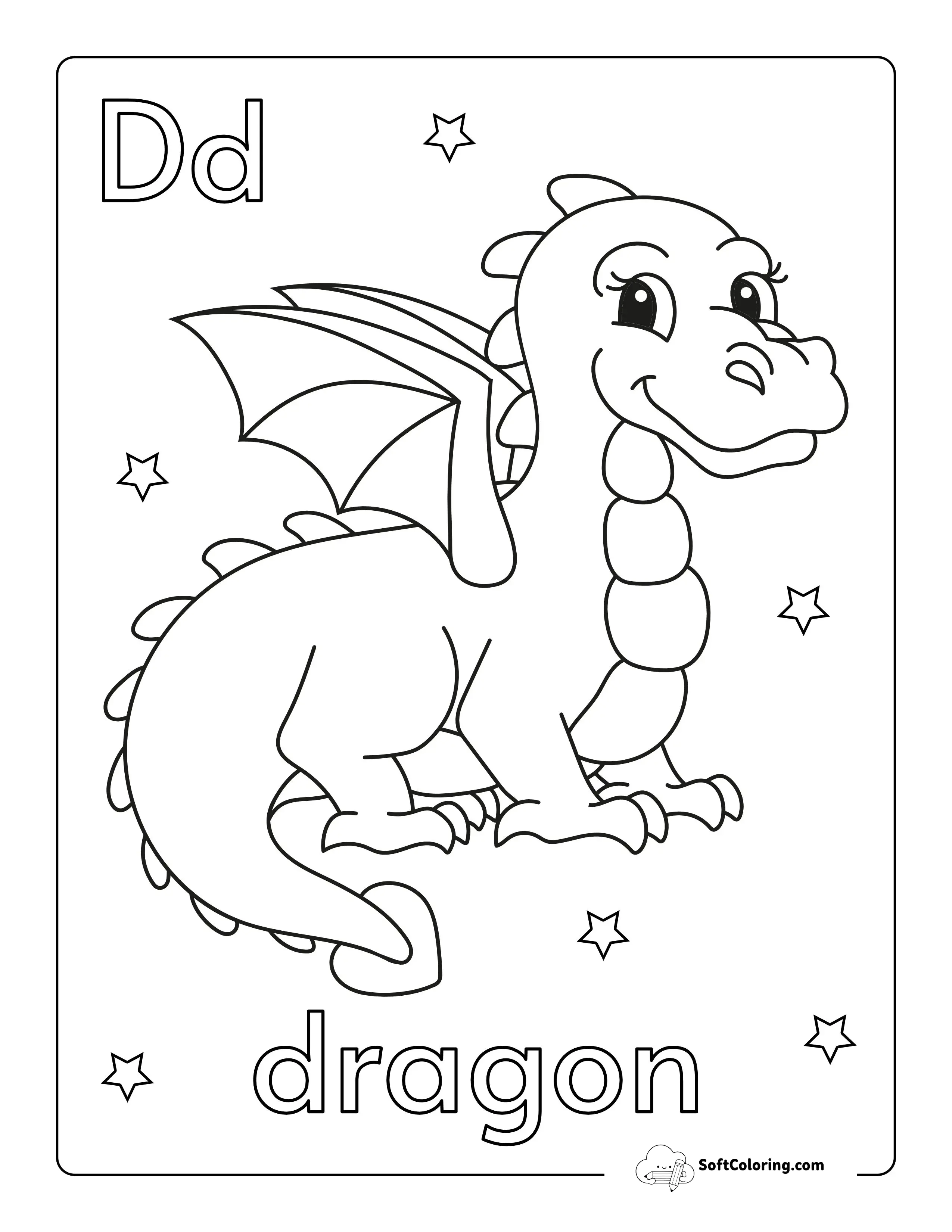 "D Is For Dragon" Coloring Page For Preschoolers