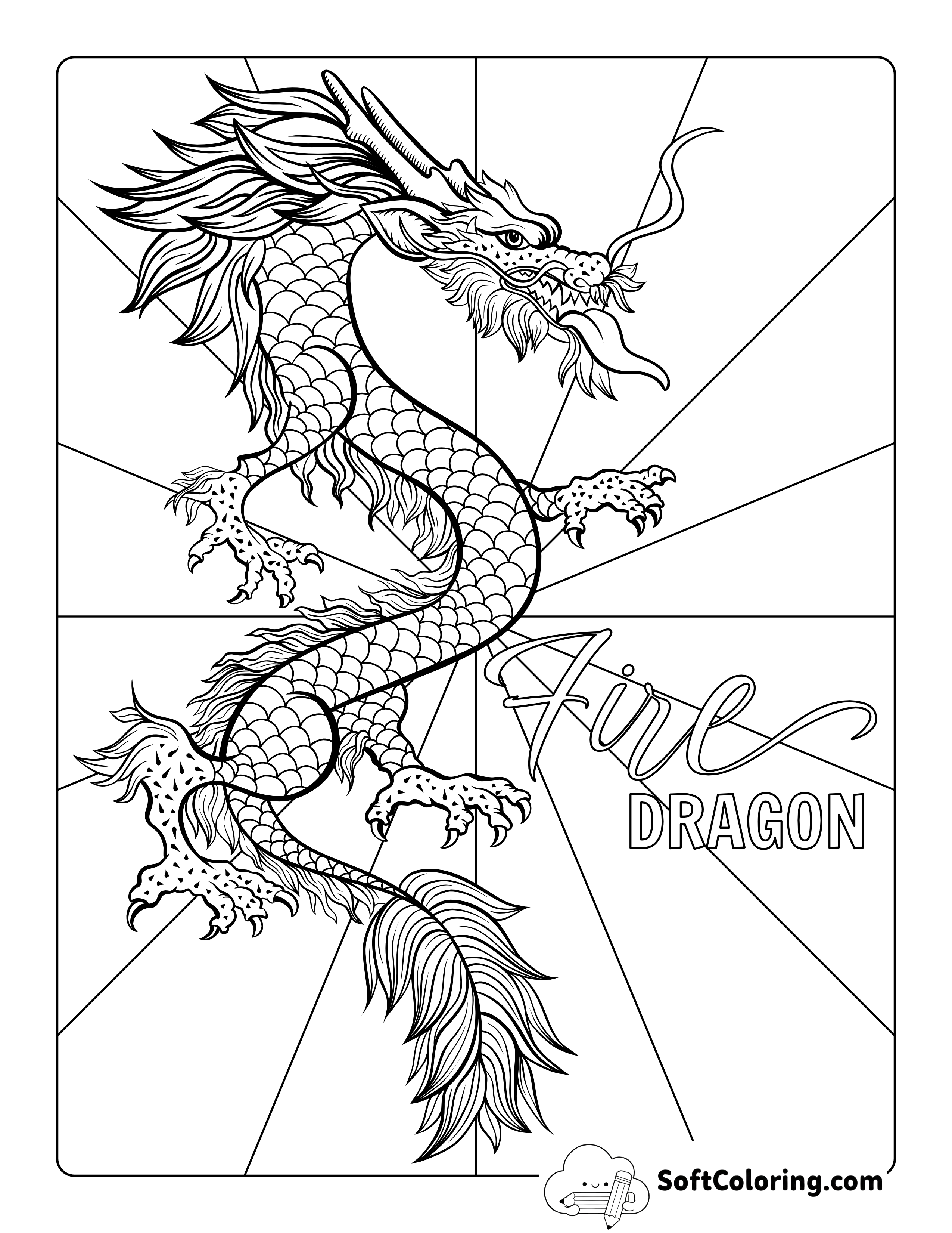 Oriental Fire Dragon Picture to Color