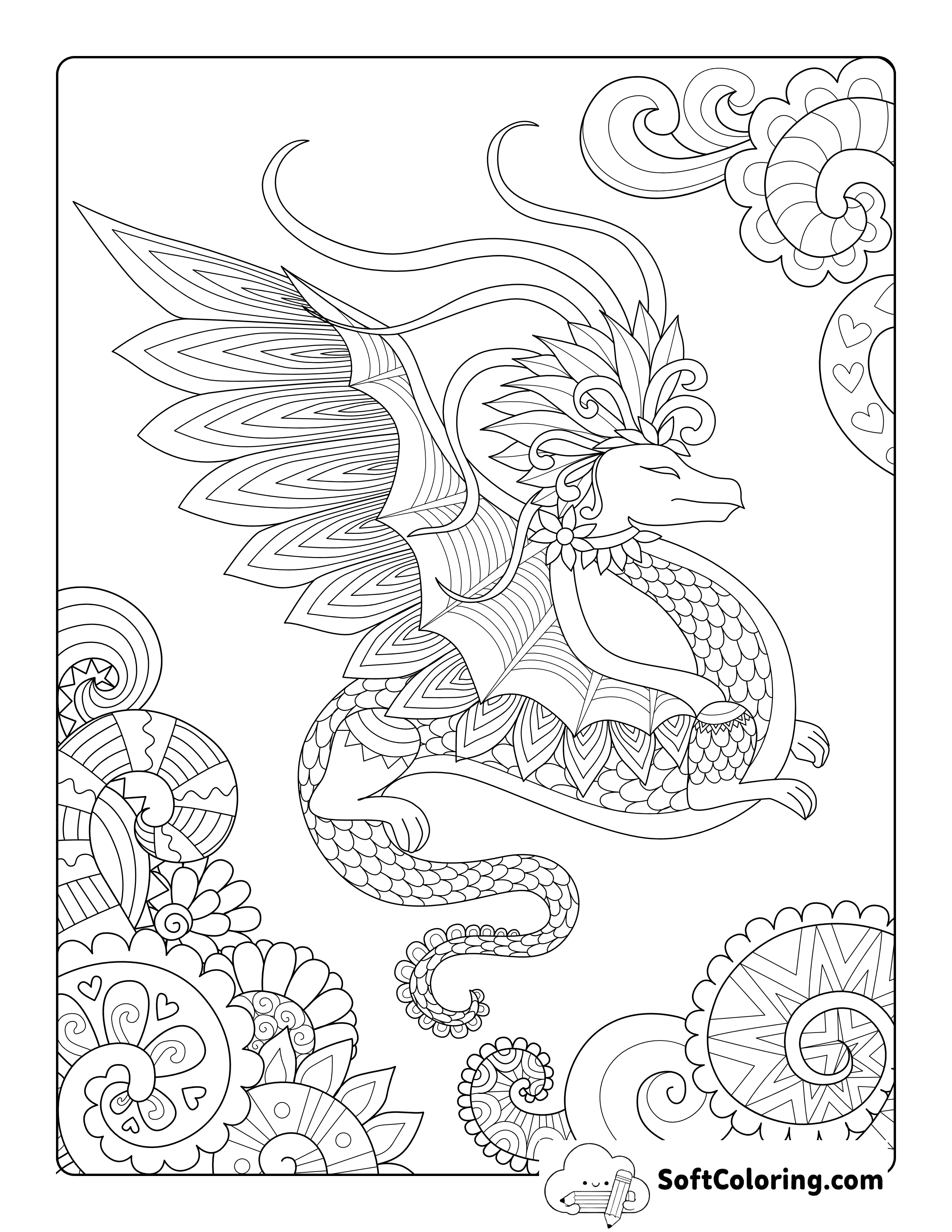 Fantasy Dragon Coloring Page for Adults