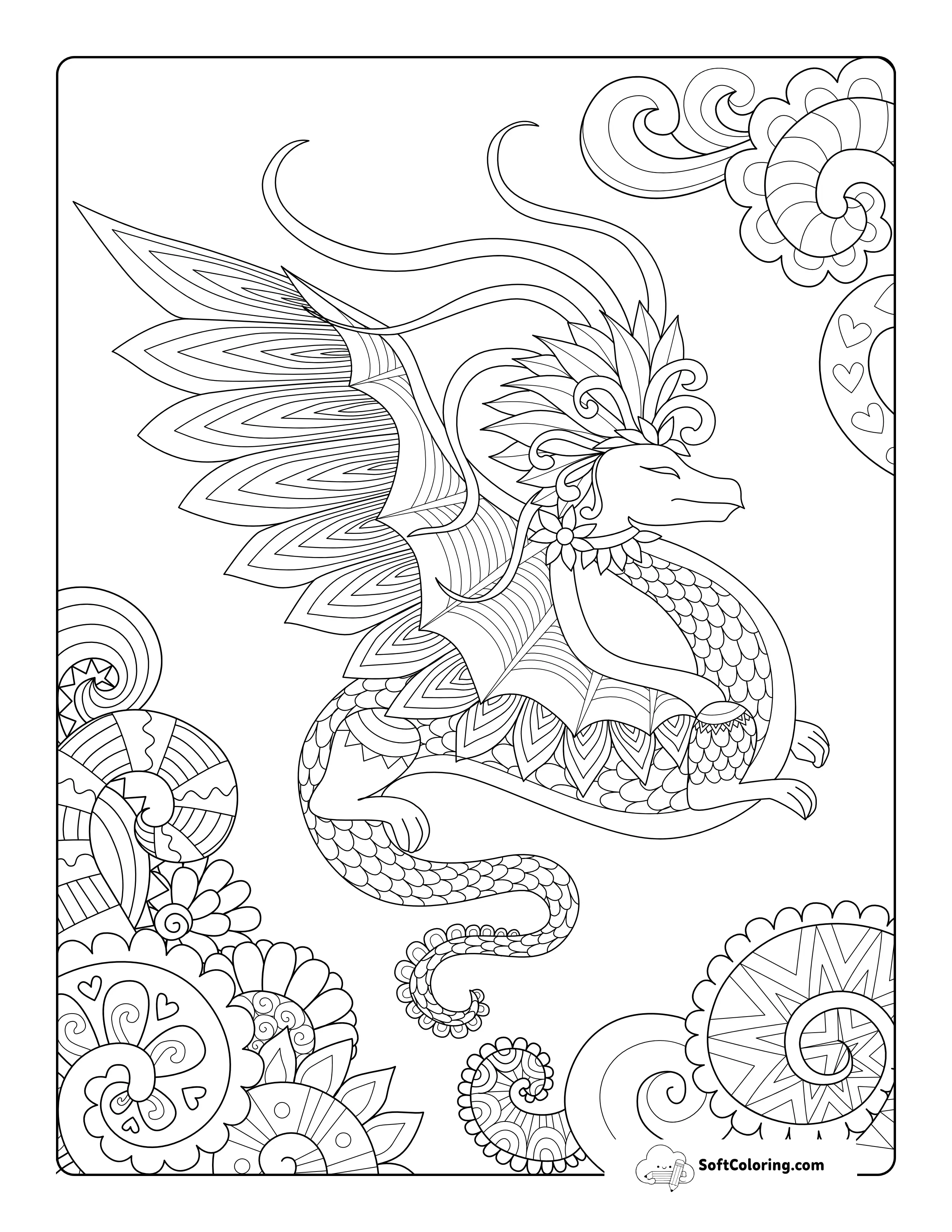 Fantasy Dragon Coloring Page For Adults