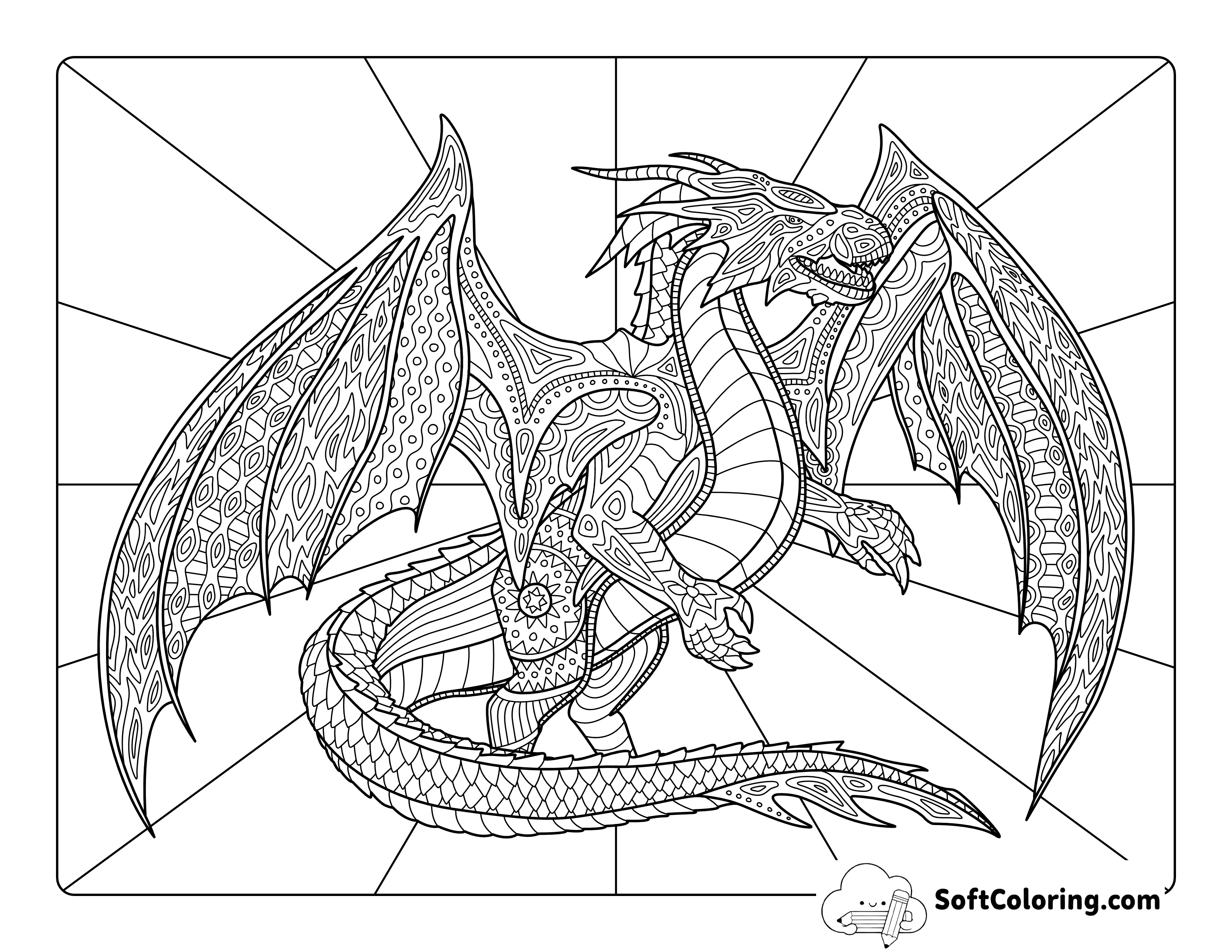 Realistic Dragon Coloring Page for Adults
