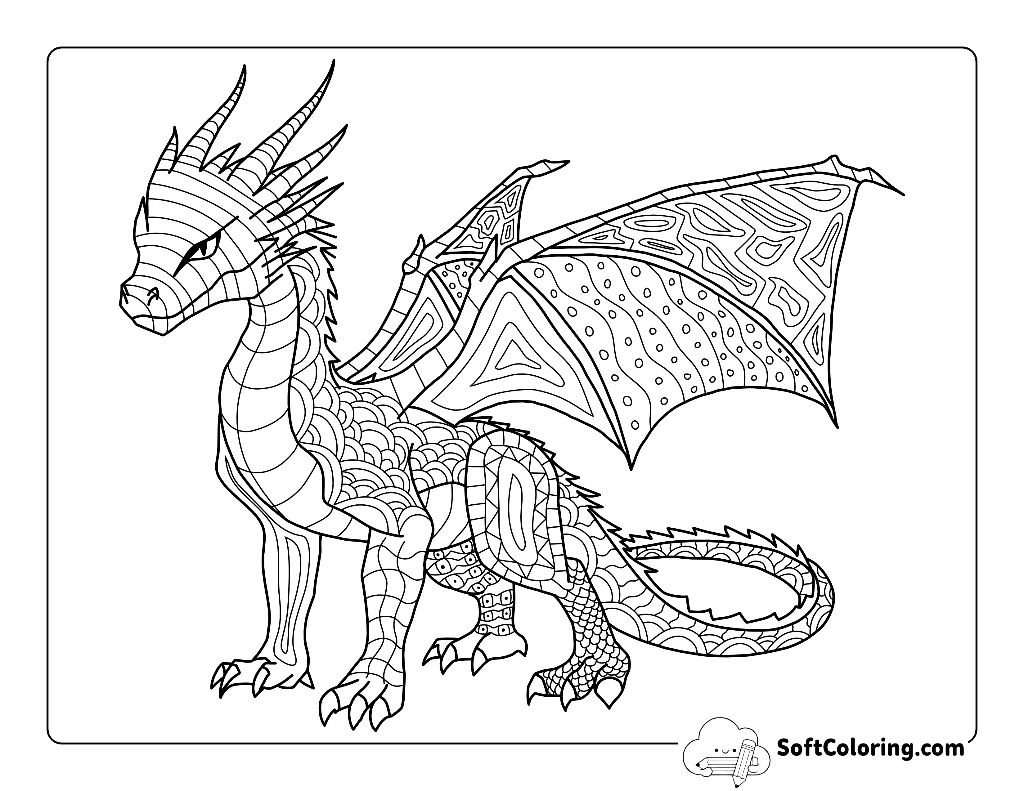 *NEW* Patterned Realistic Dragon Coloring Page for Teens
