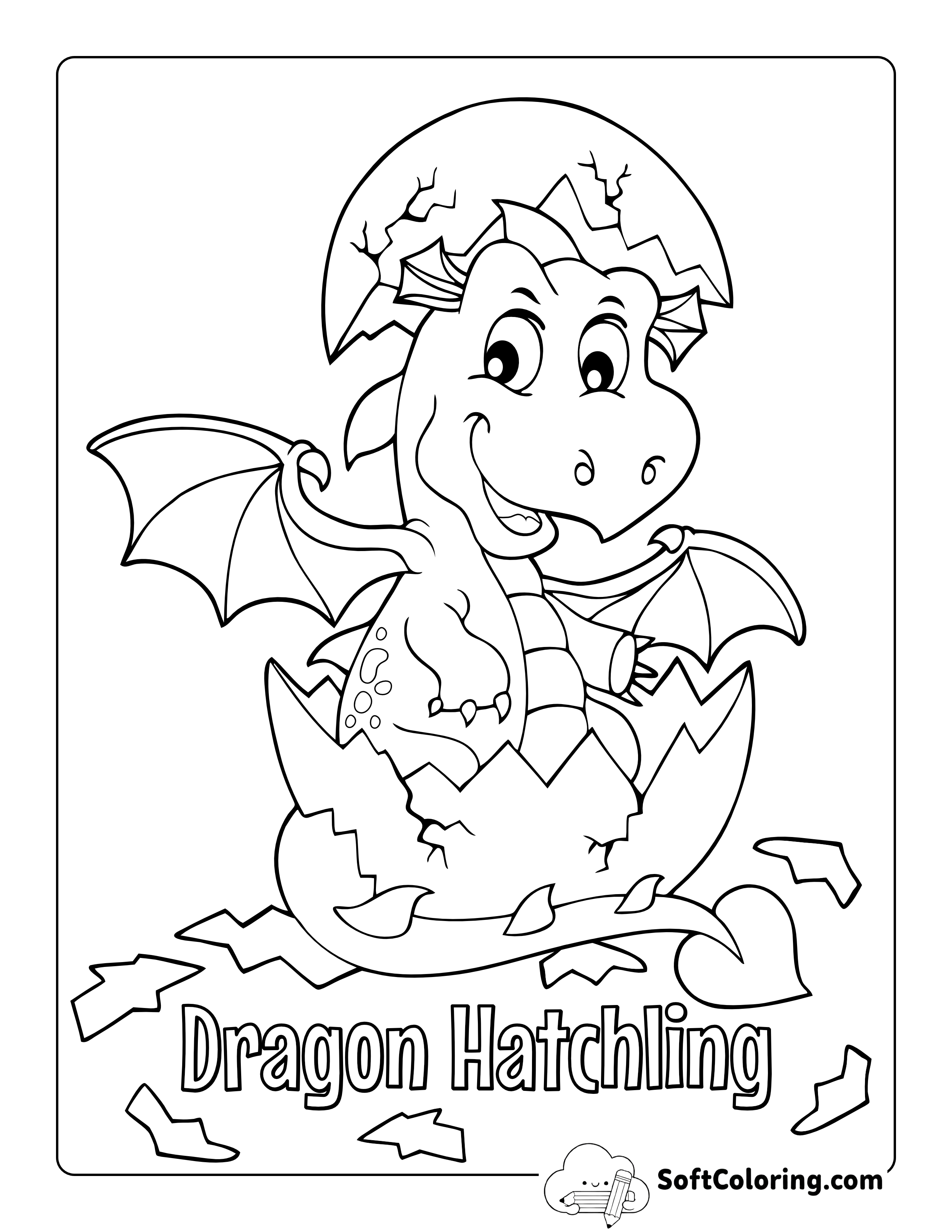 Dragon Hatching from Egg Picture to Color