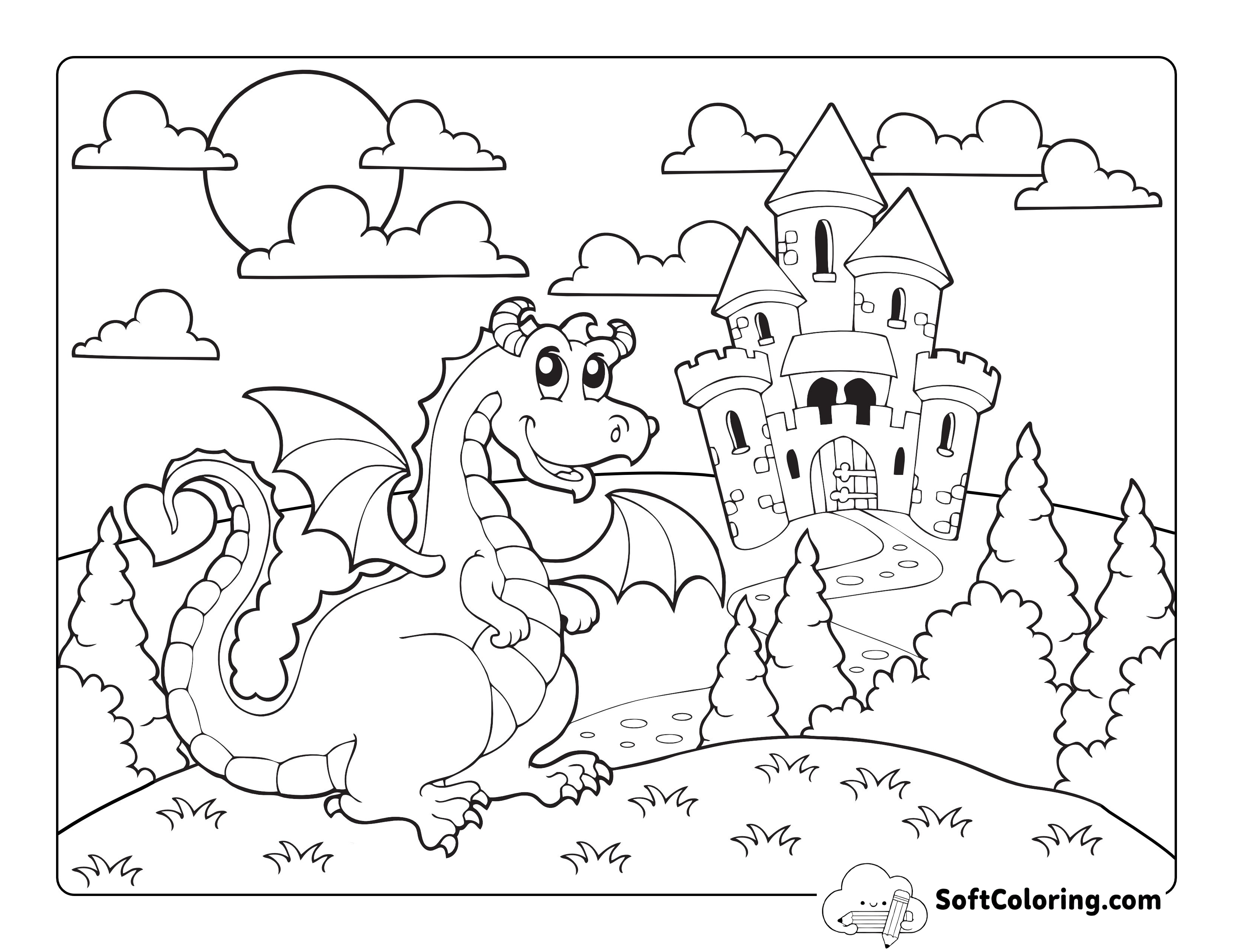 Horned Dragon Near Castle