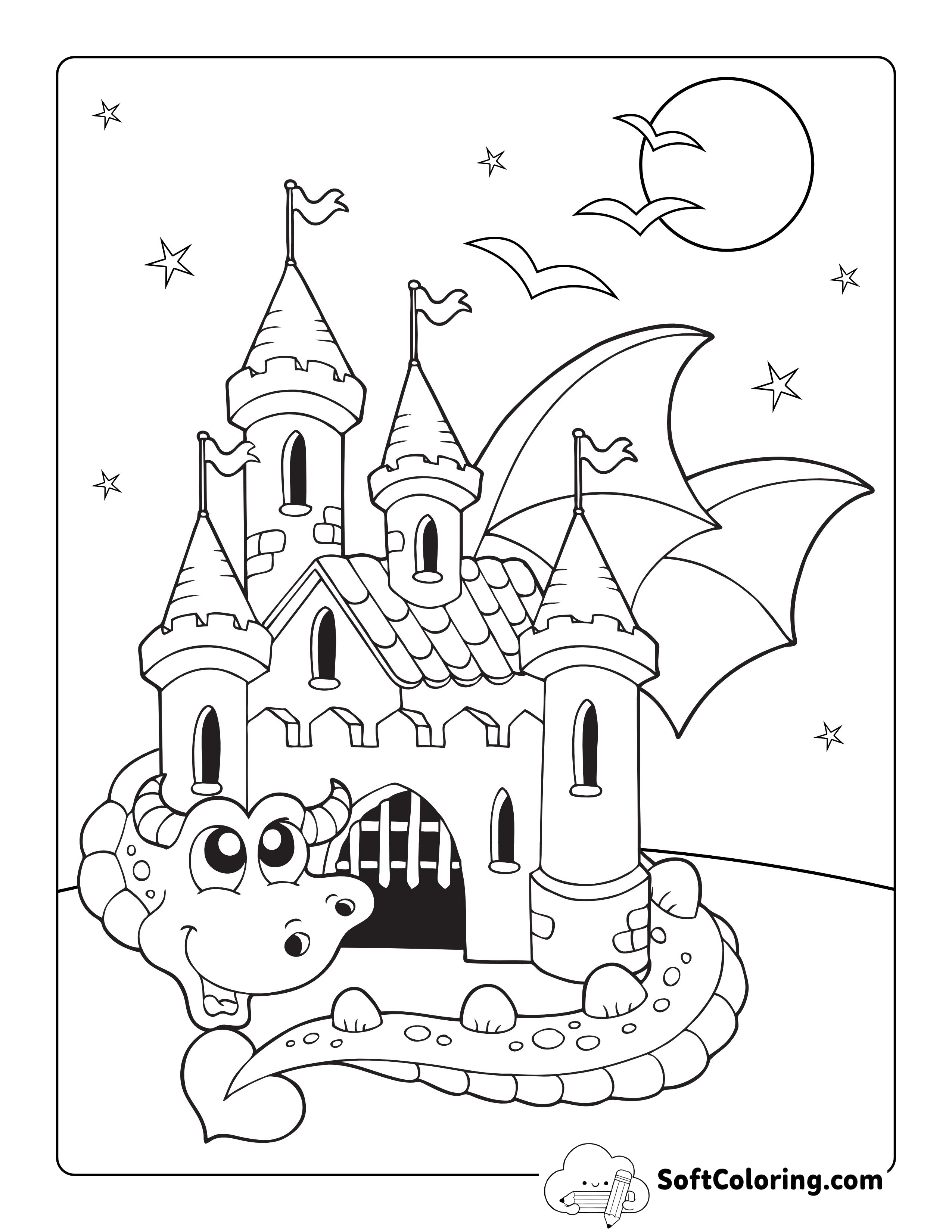 Dragon Protecting Castle Picture to Color